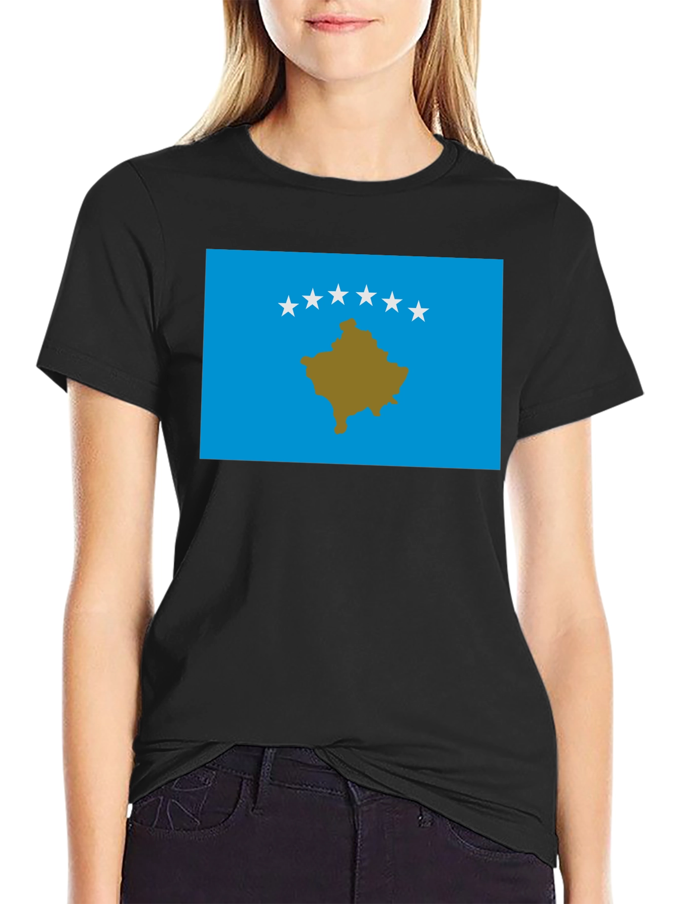 Kosovo Flag Graphic T-Shirt - Black