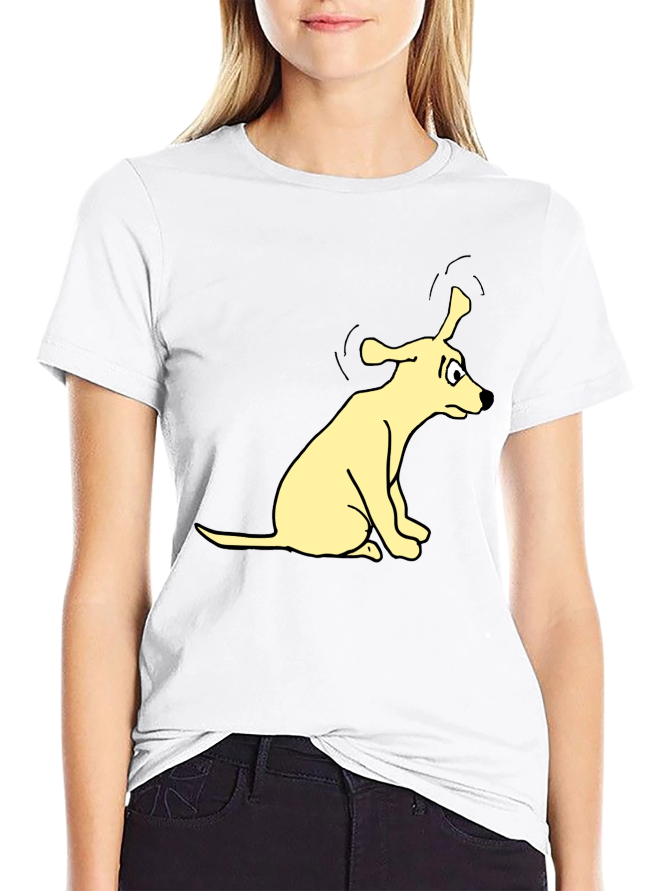 Cartoon Dog Graphic Tee - Black