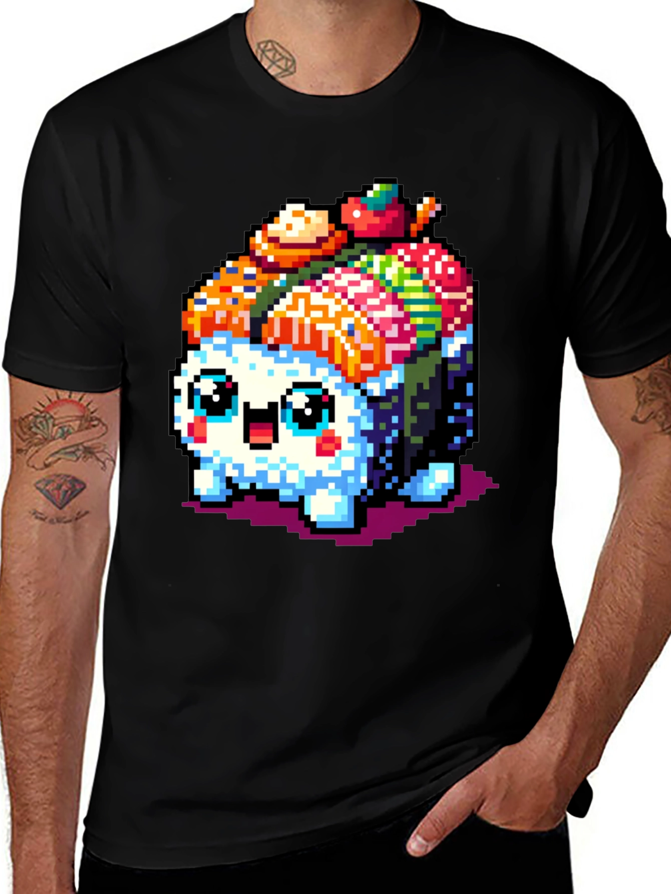 Pixel Sushi Cat T-Shirt - Black