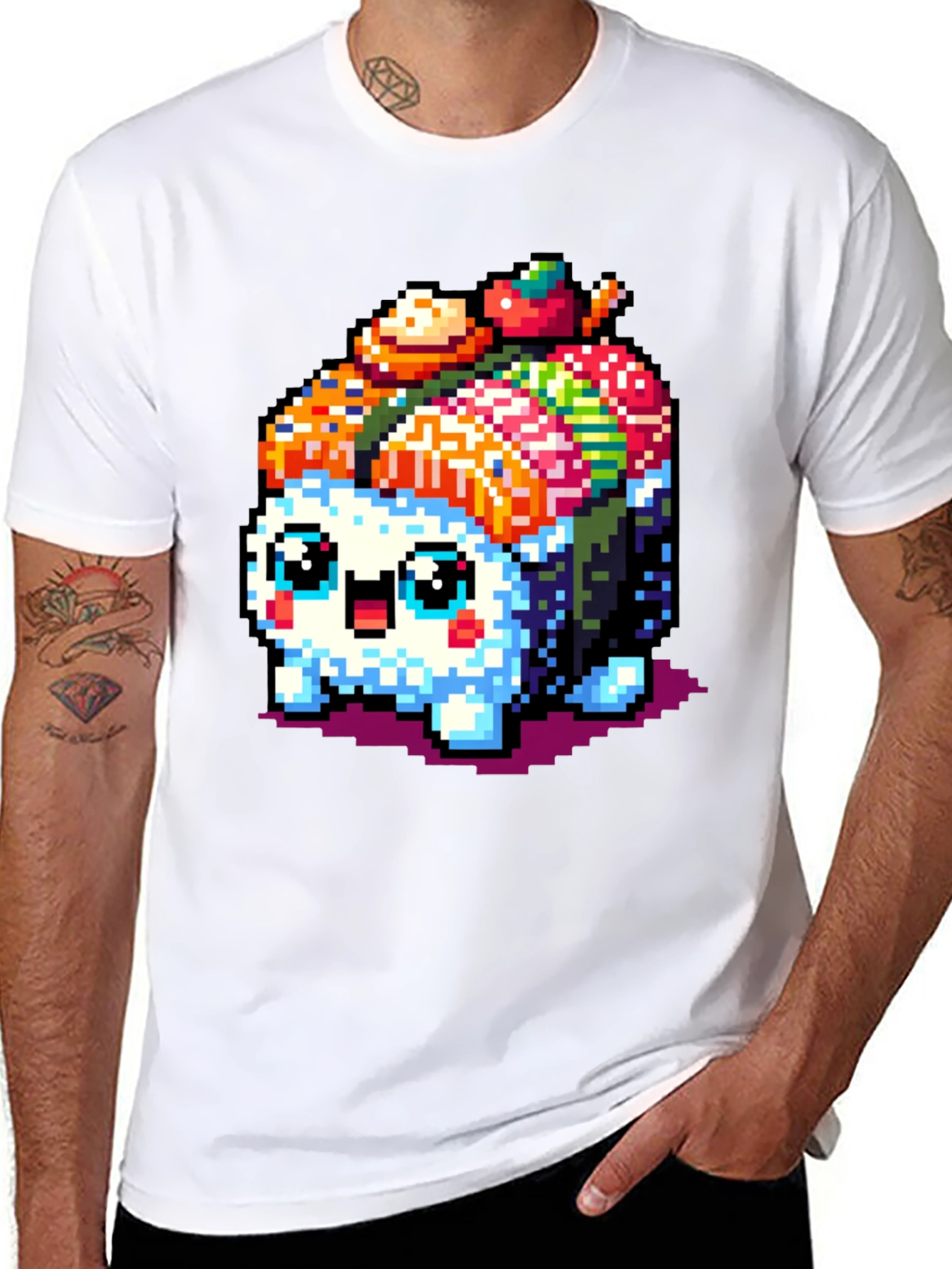Pixel Sushi Cat T-Shirt - Black