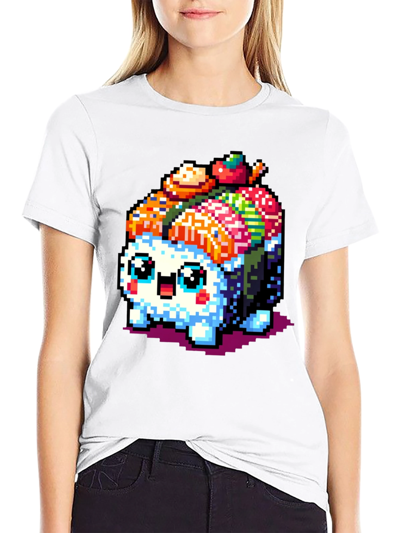 Pixel Sushi Cat T-Shirt - Black