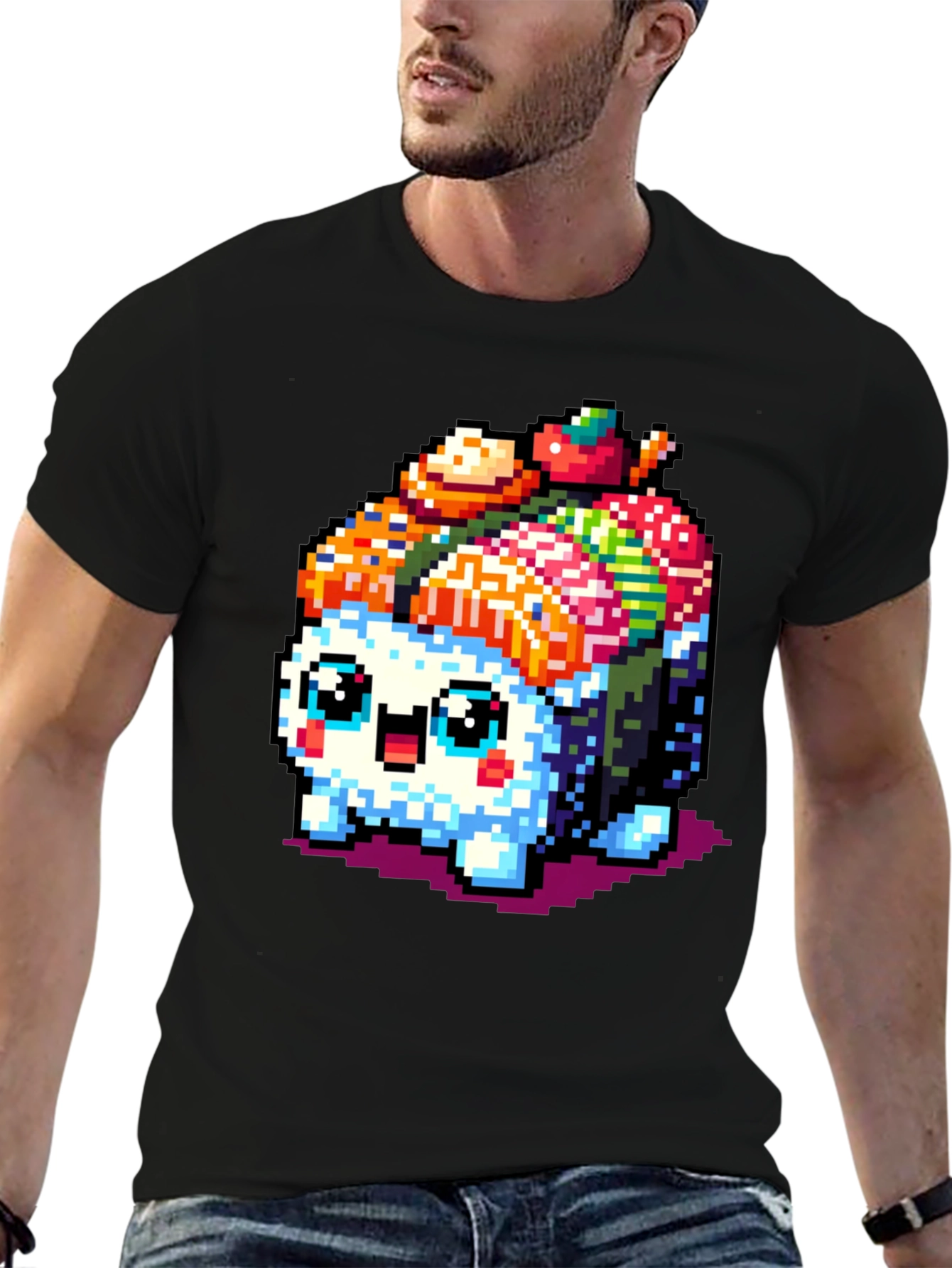 Pixel Sushi Cat T-Shirt - Black