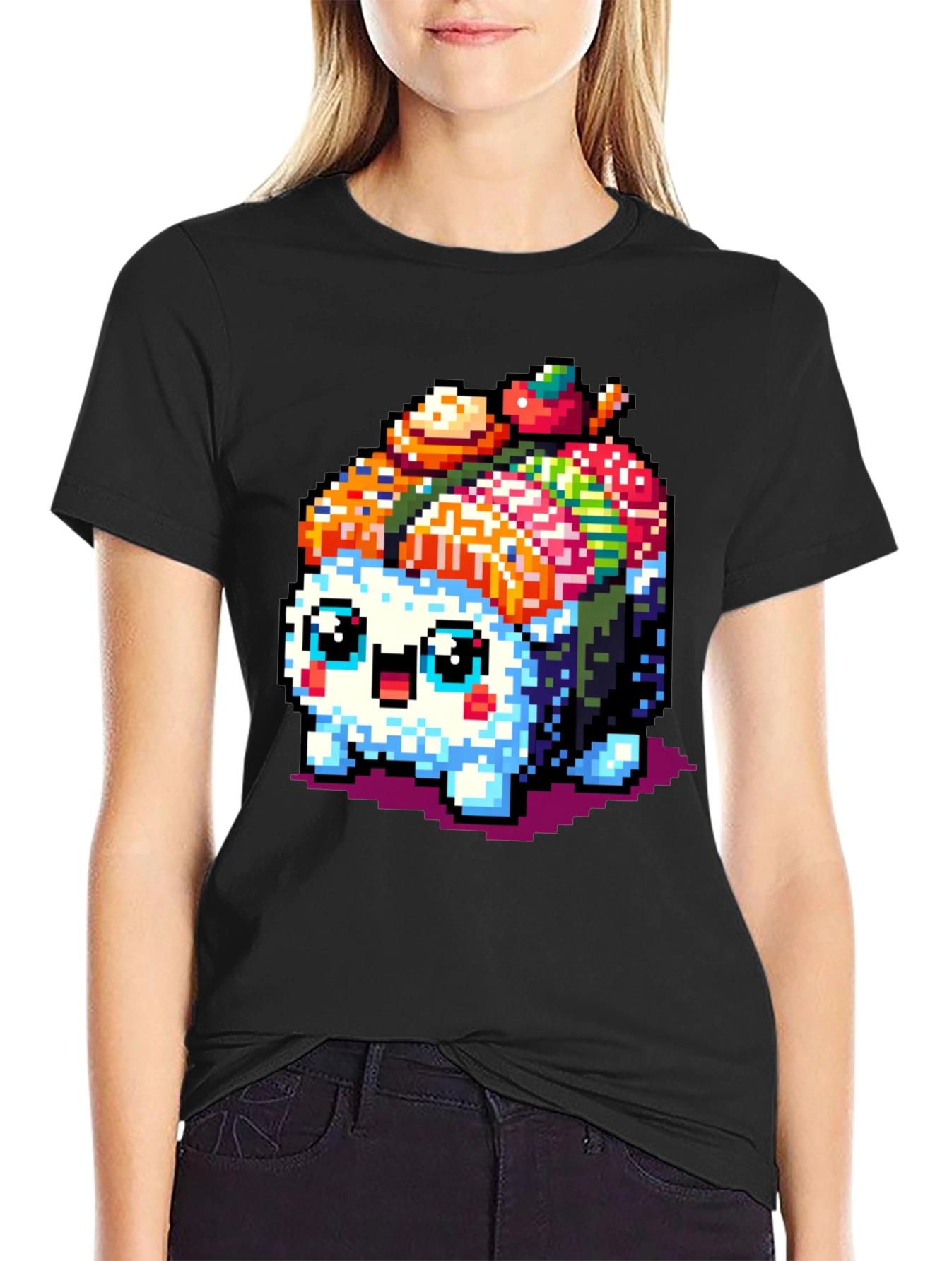 Pixel Sushi Cat T-Shirt - Black