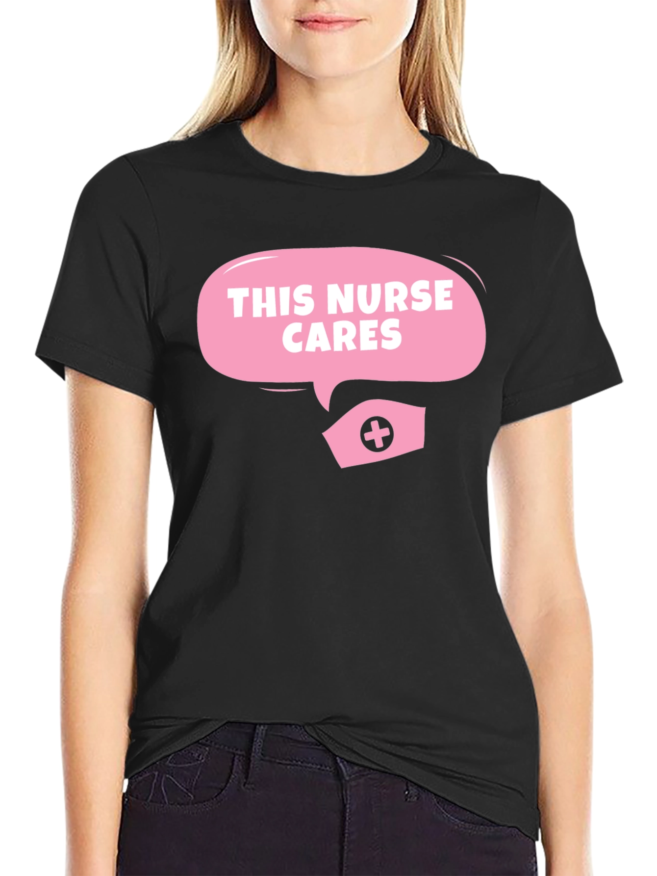 This Nurse Cares - Black T-Shirt