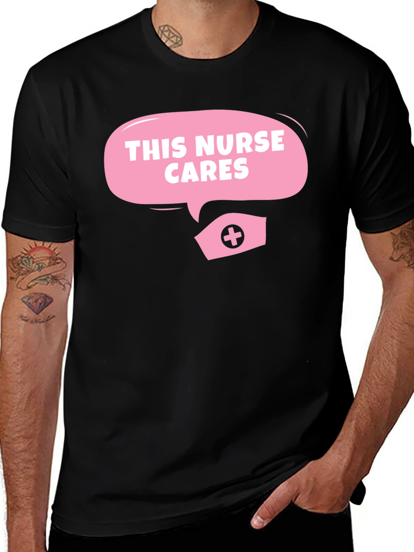 This Nurse Cares - Black T-Shirt