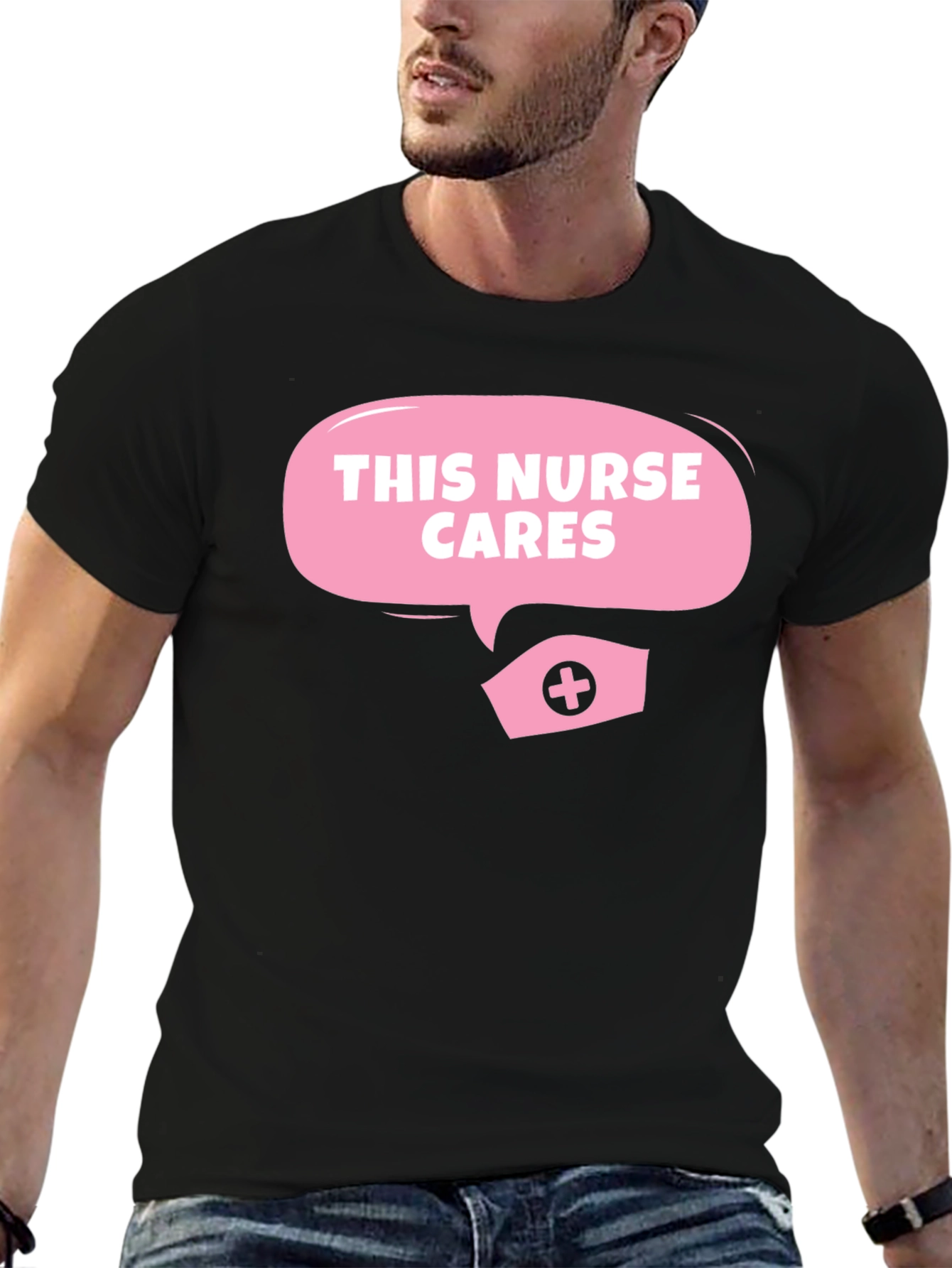 This Nurse Cares - Black T-Shirt