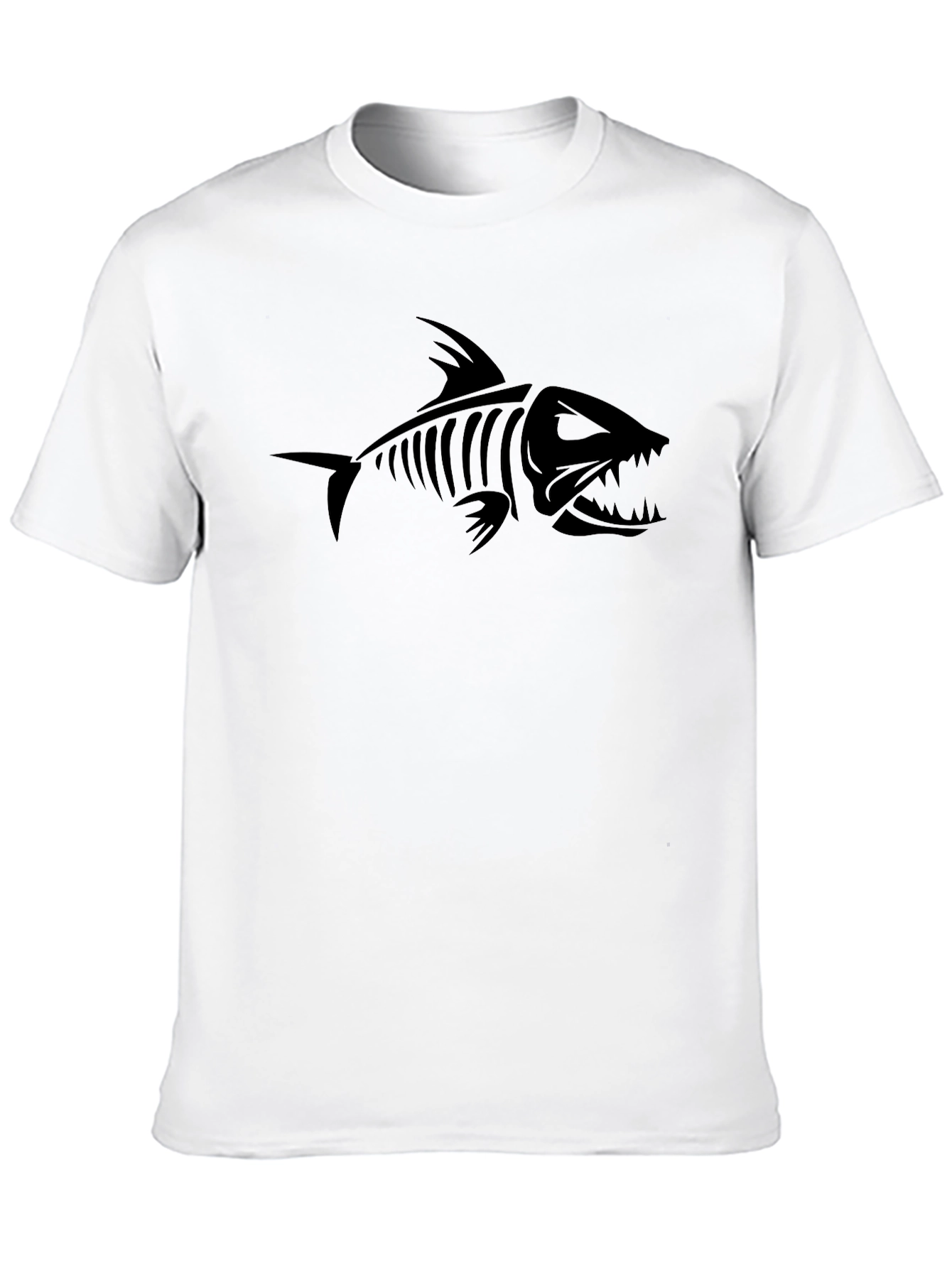 Mens Black Graphic Tee - Fish Skeleton Design
