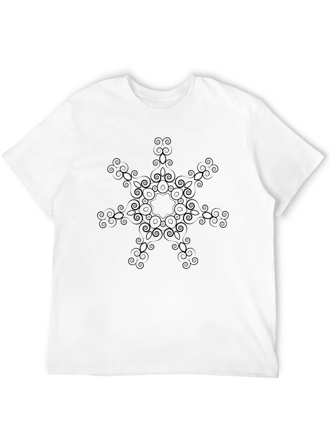 Mens Black Graphic Tee - Geometric Snowflake Design