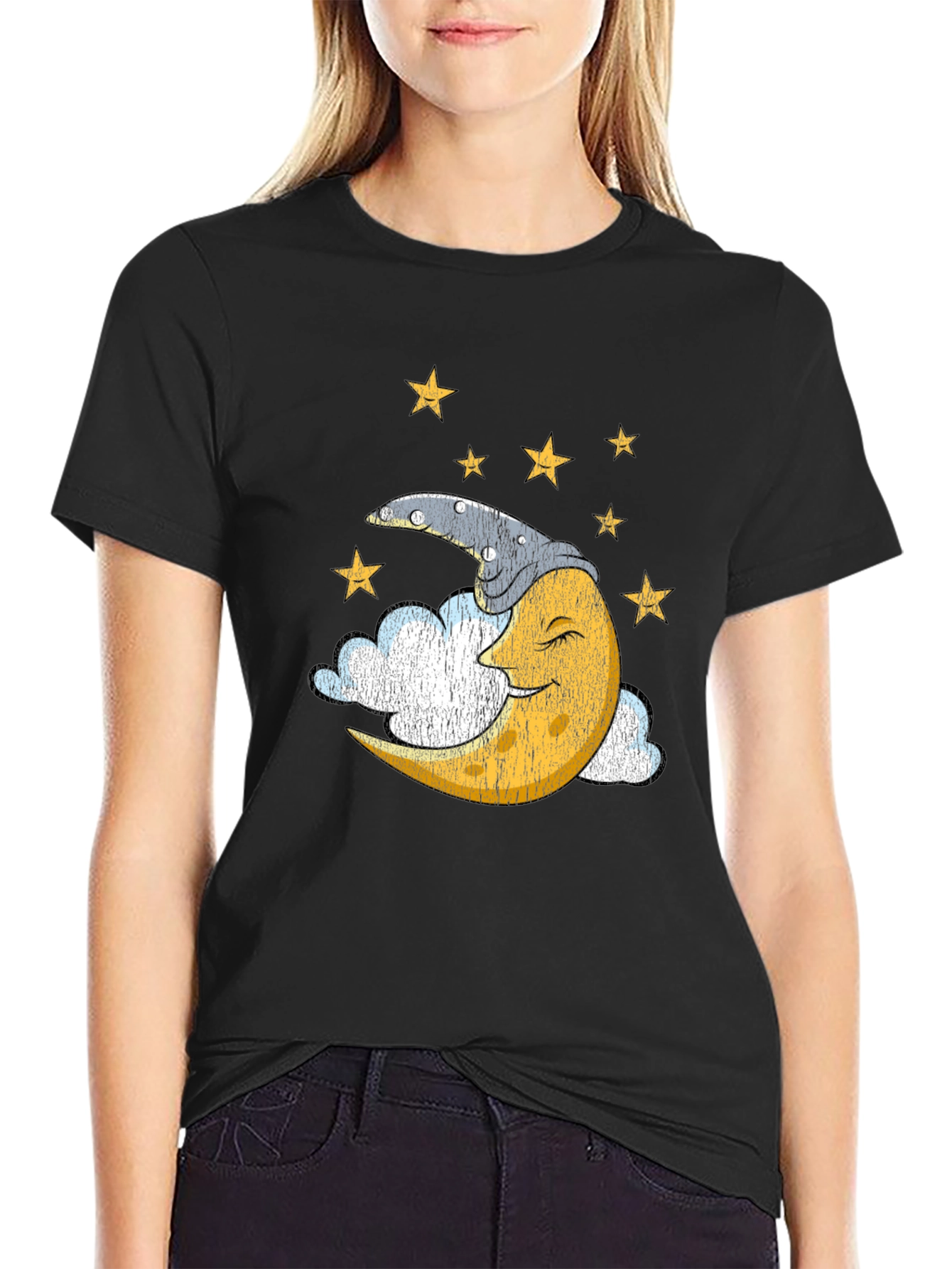 Sleepy Moon Graphic T-Shirt - Dreamy Celestial Design