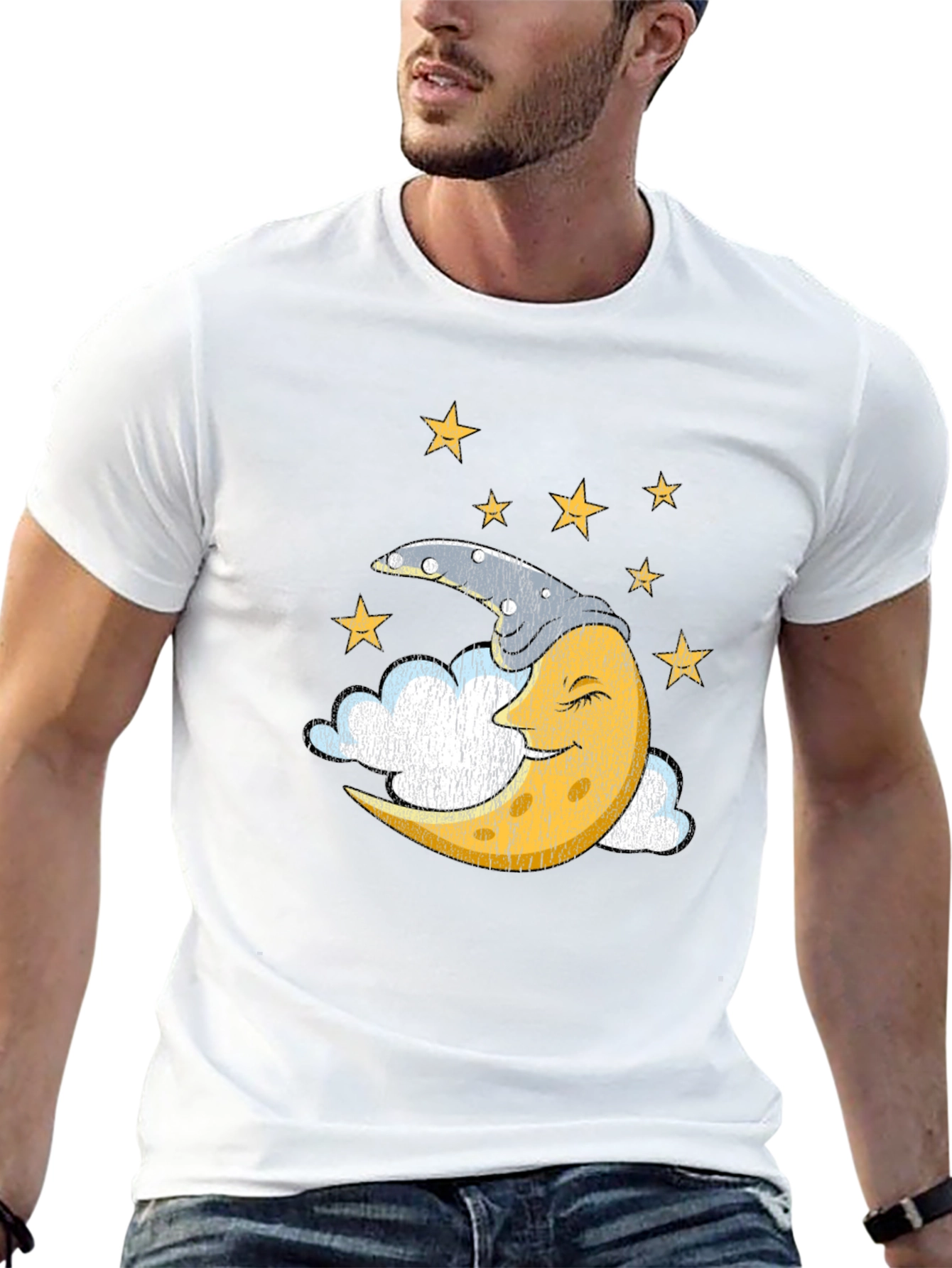 Sleepy Moon Graphic T-Shirt - Dreamy Celestial Design