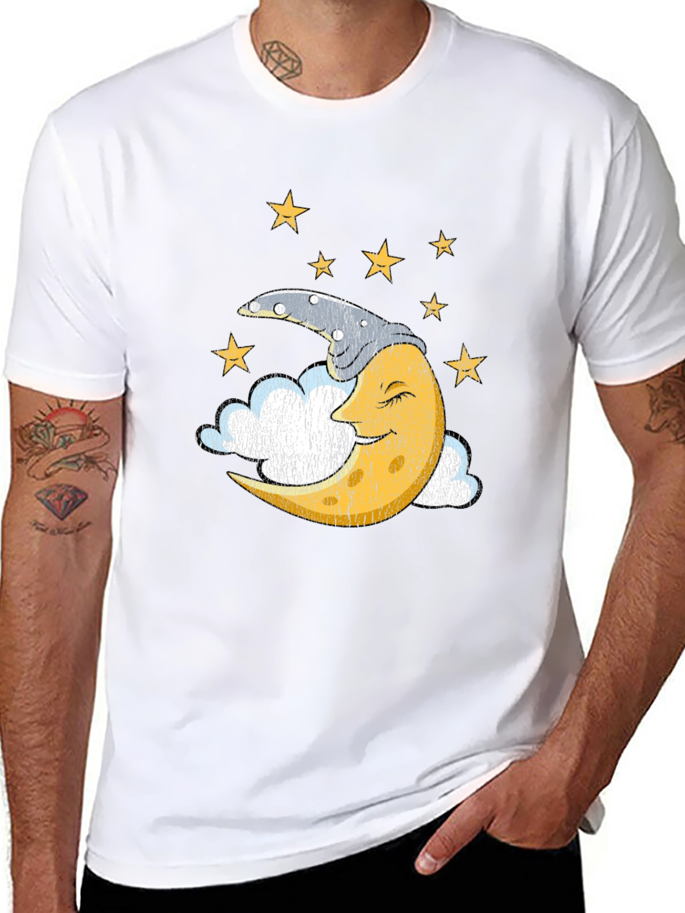 Sleepy Moon Graphic T-Shirt - Dreamy Celestial Design