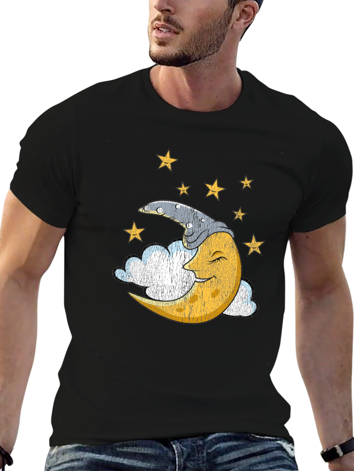 Sleepy Moon Graphic T-Shirt - Dreamy Celestial Design
