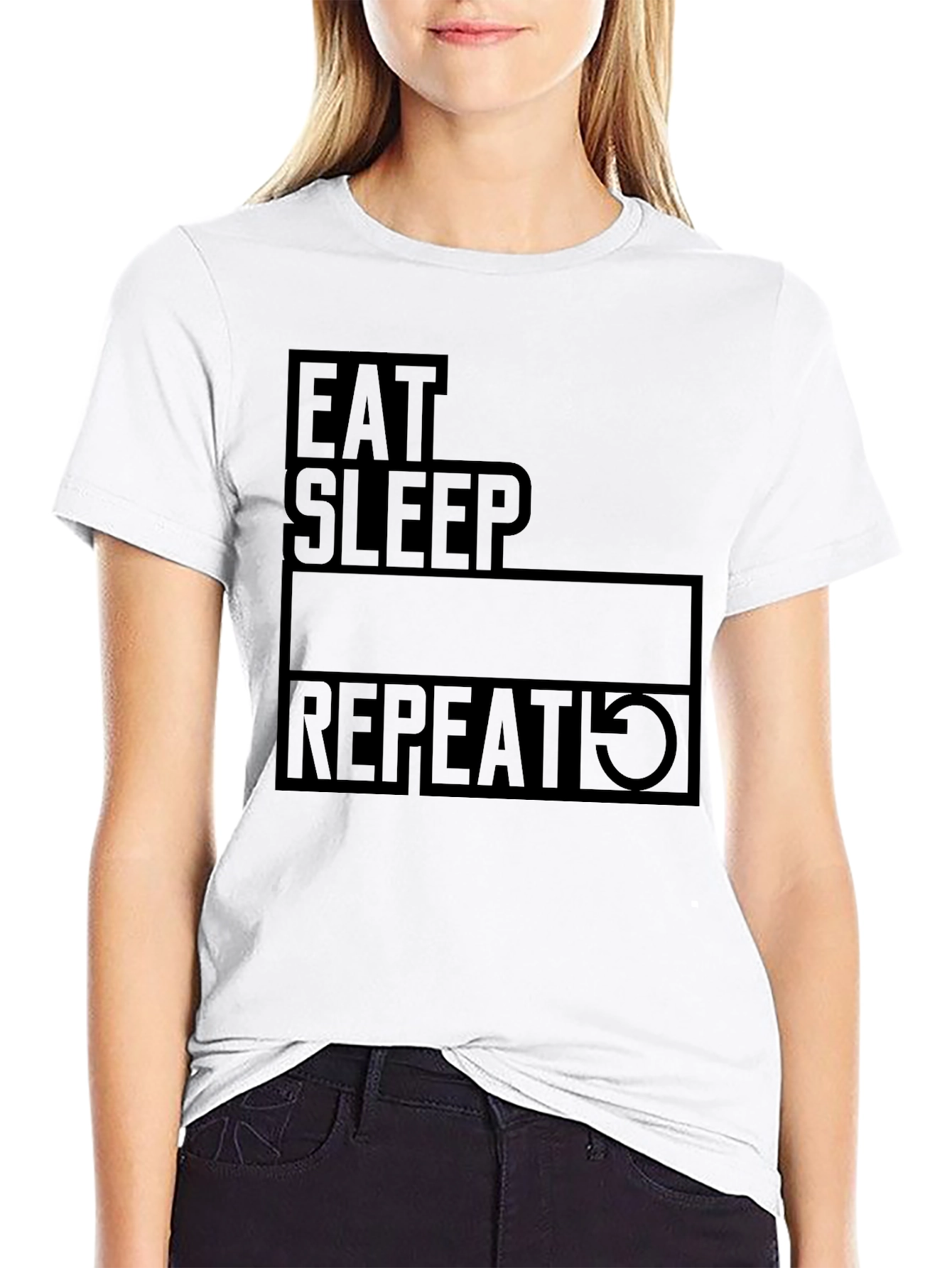 Eat Sleep Repeat Black Graphic T-Shirt