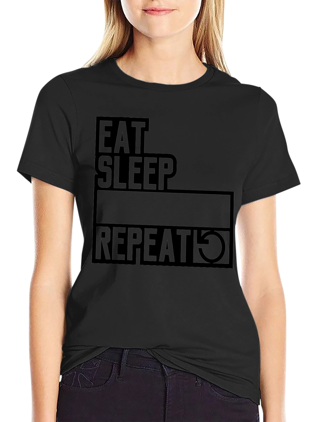 Eat Sleep Repeat Black Graphic T-Shirt