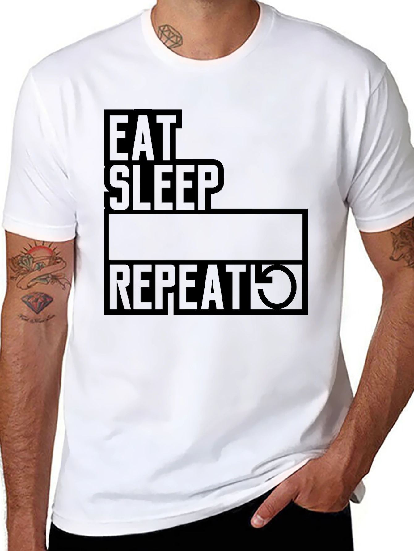 Eat Sleep Repeat Black Graphic T-Shirt