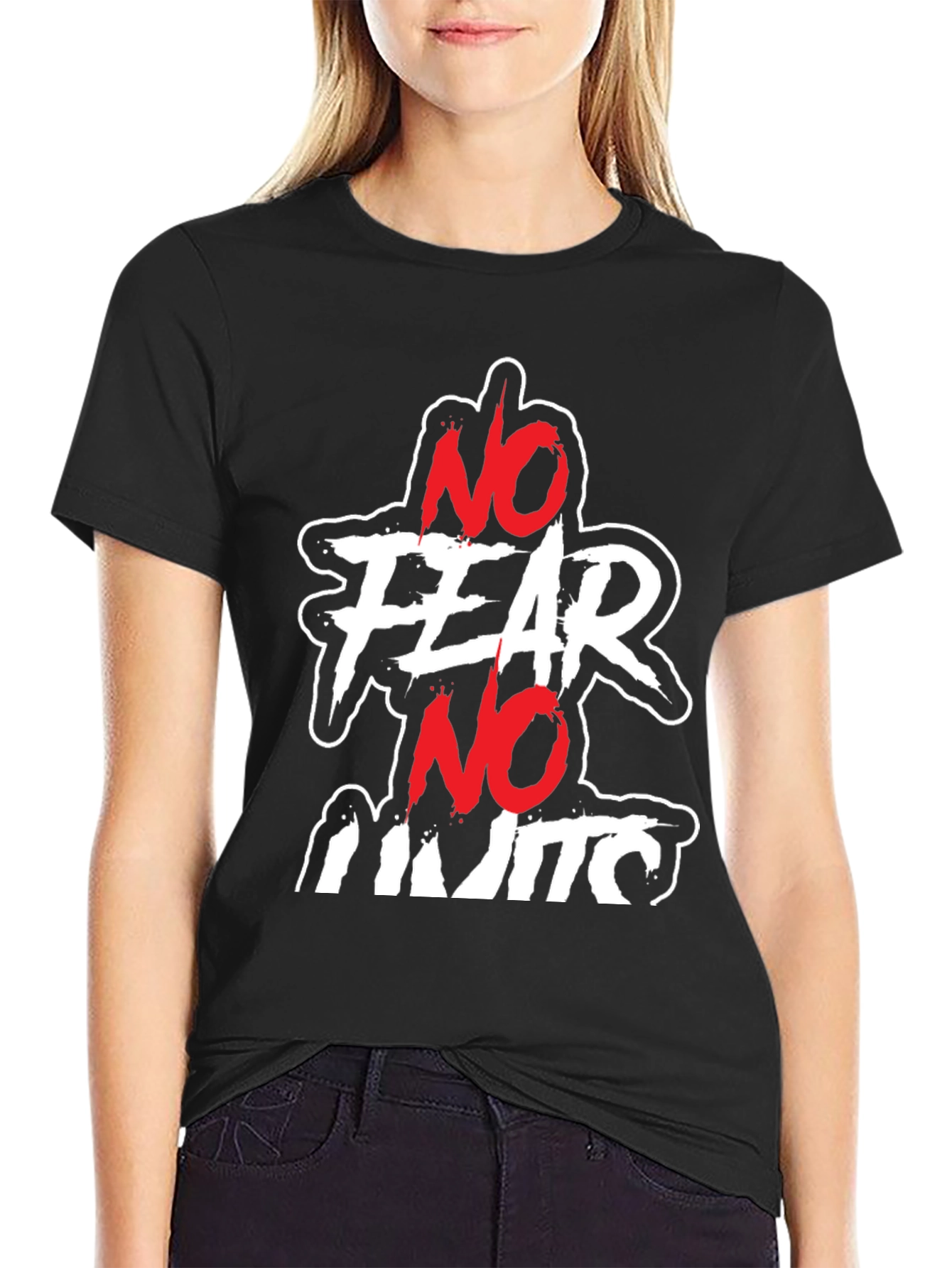 No Fear No Limits Graphic Print Black Tee