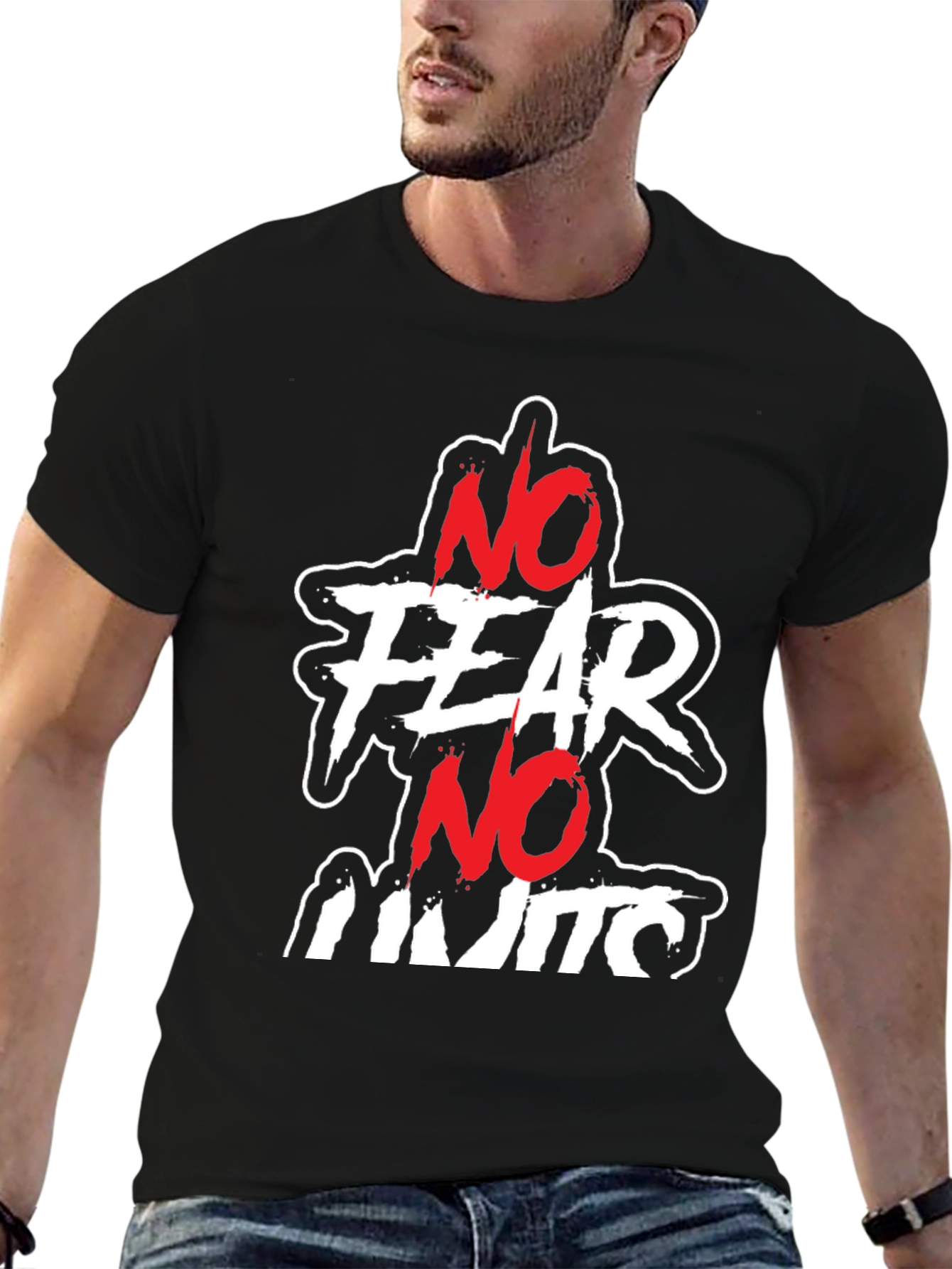 No Fear No Limits Graphic Print Black Tee