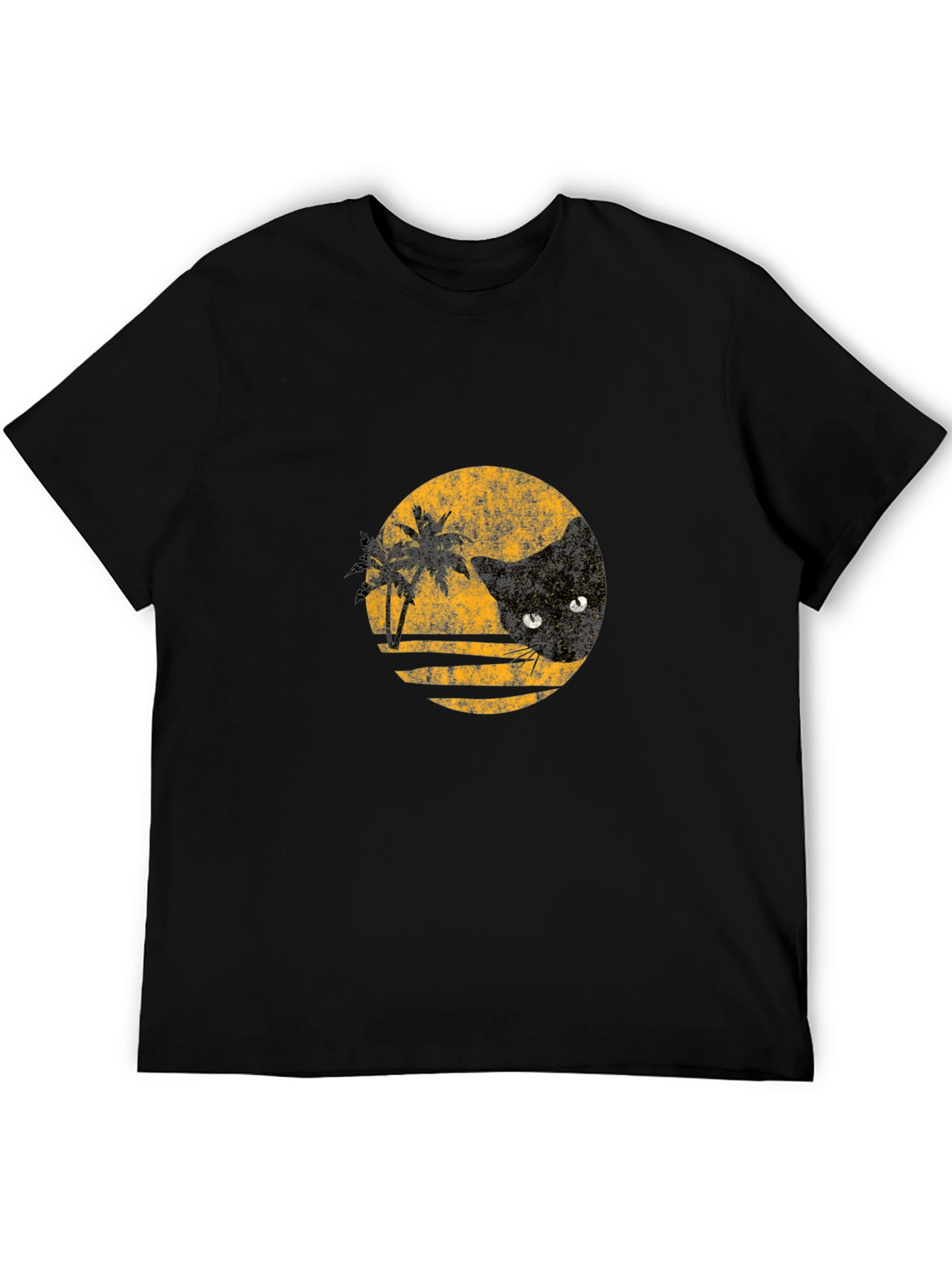 Retro Cat & Palms Graphic Black T-Shirt