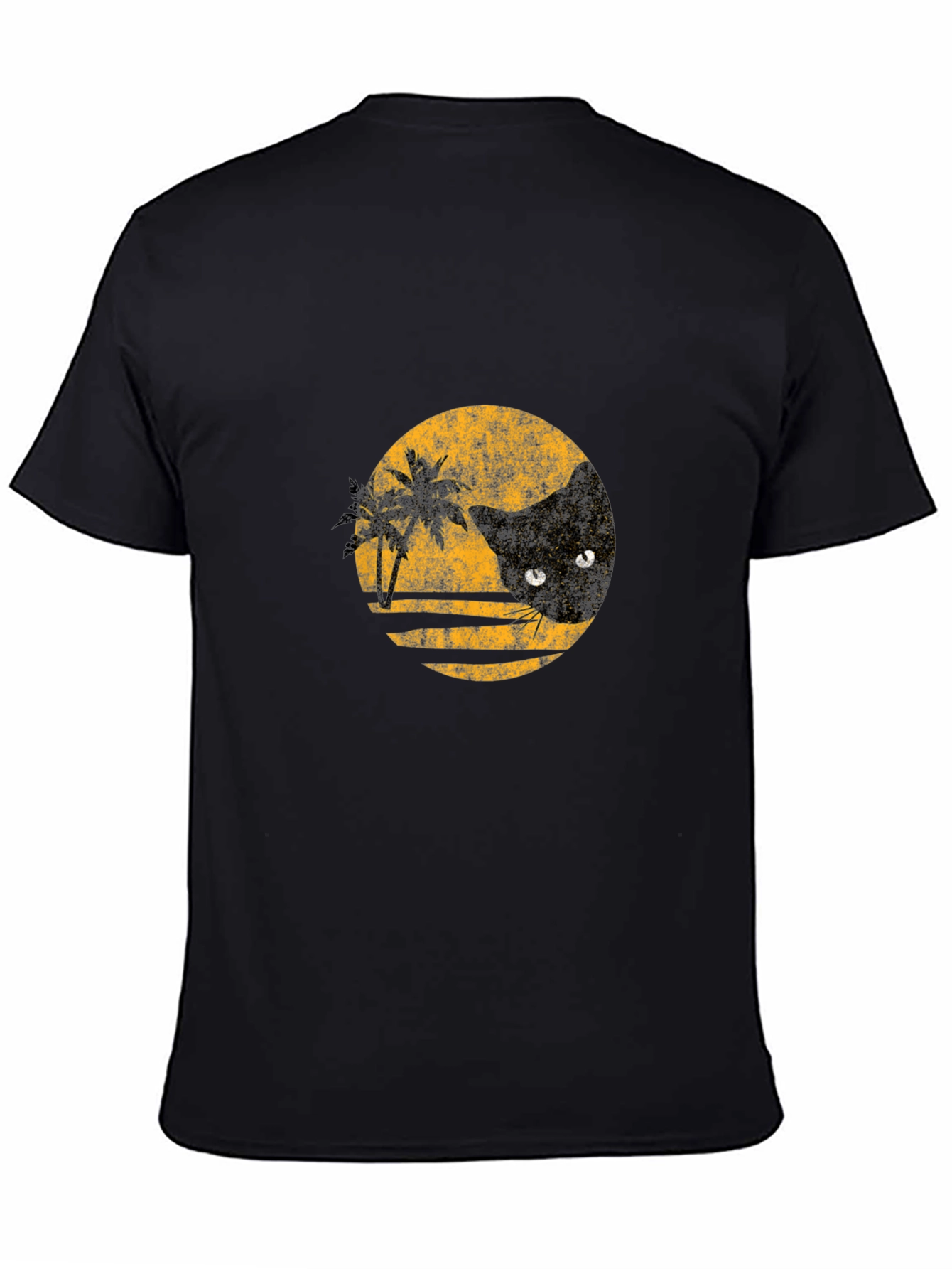 Retro Cat & Palms Graphic Black T-Shirt