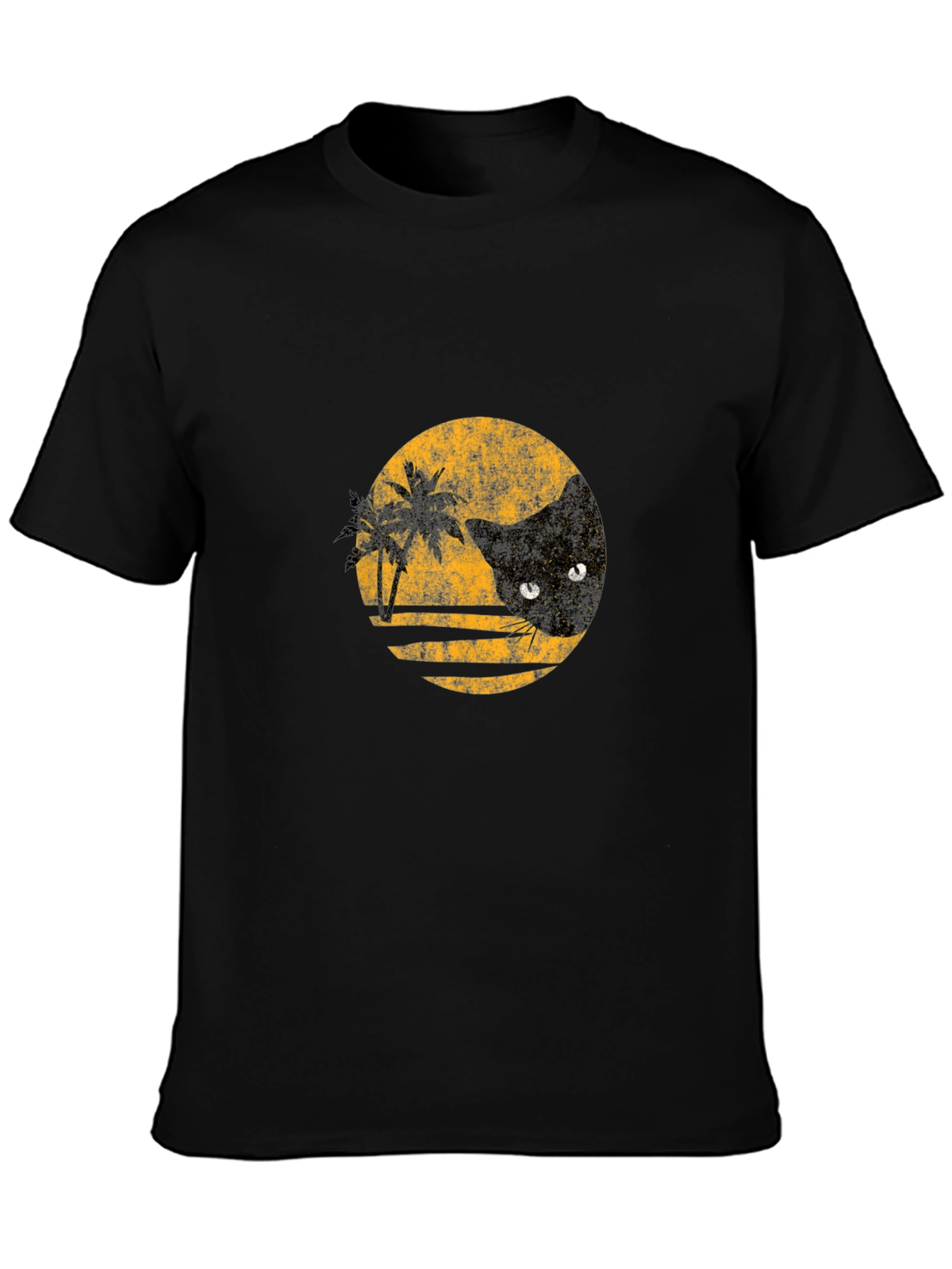 Retro Cat & Palms Graphic Black T-Shirt