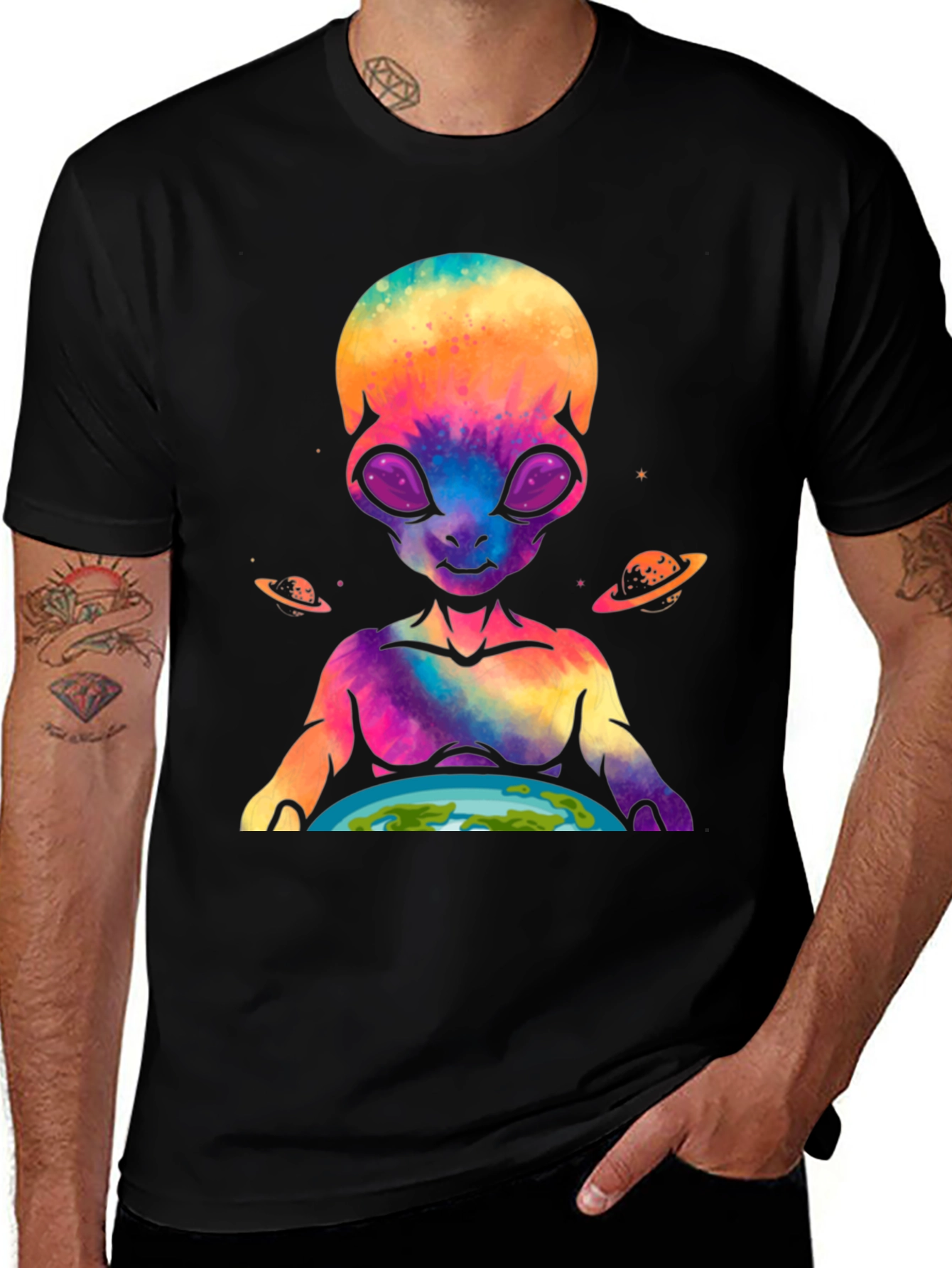 Alien Holding Earth Graphic T-Shirt
