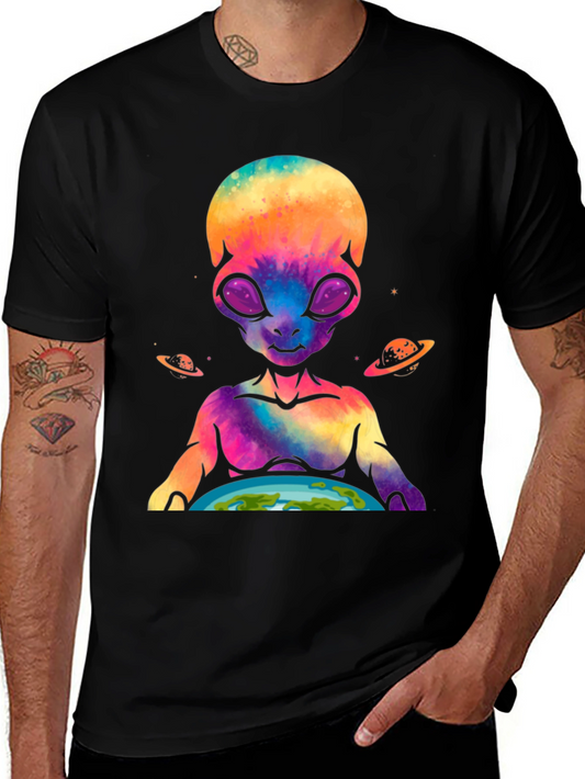 Alien Holding Earth Graphic T-Shirt
