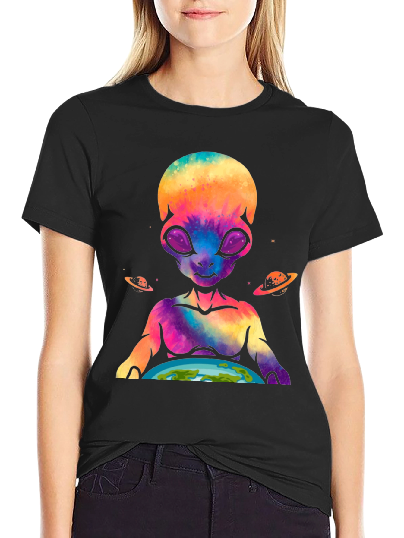 Alien Holding Earth Graphic T-Shirt