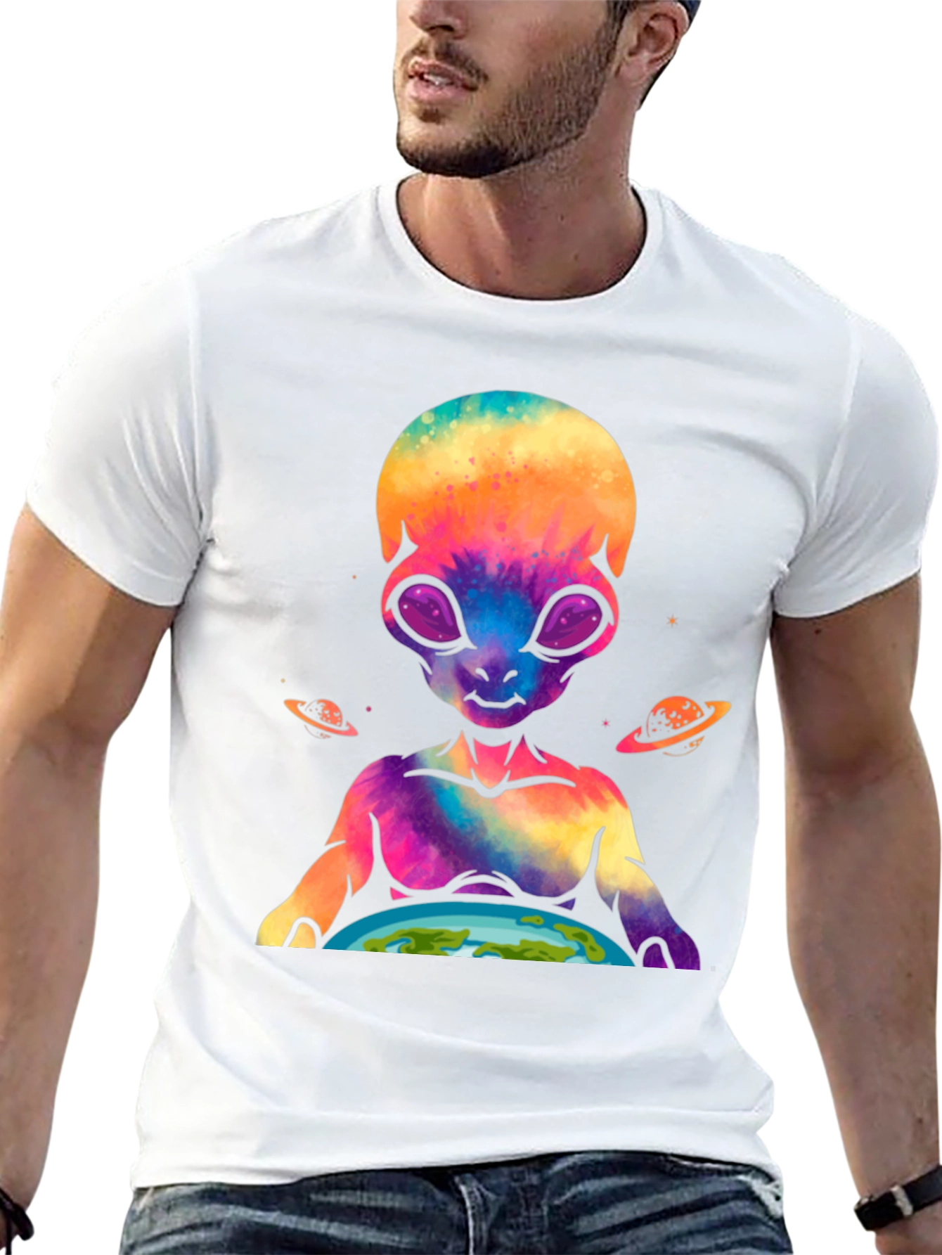 Alien Holding Earth Graphic T-Shirt