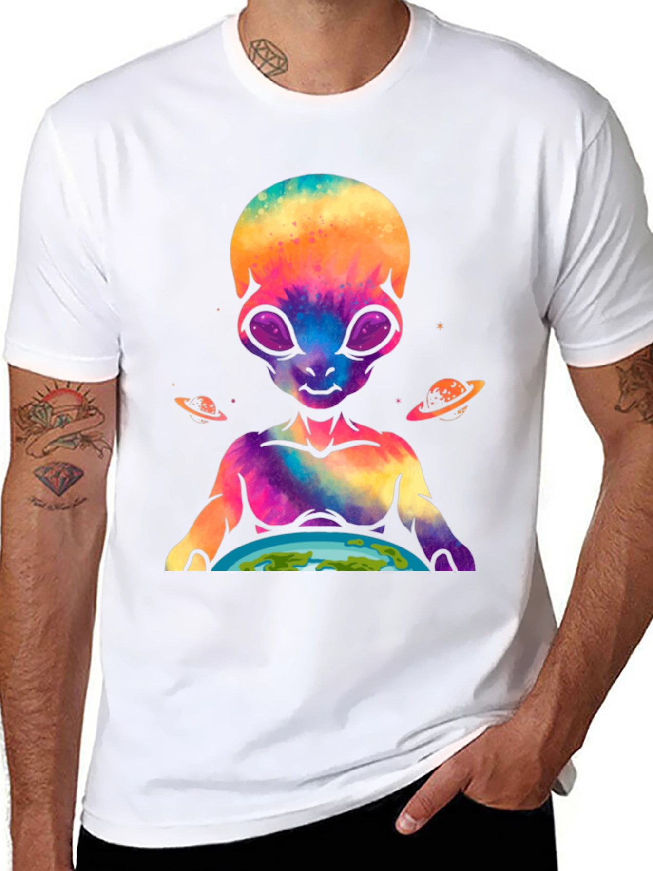 Alien Holding Earth Graphic T-Shirt