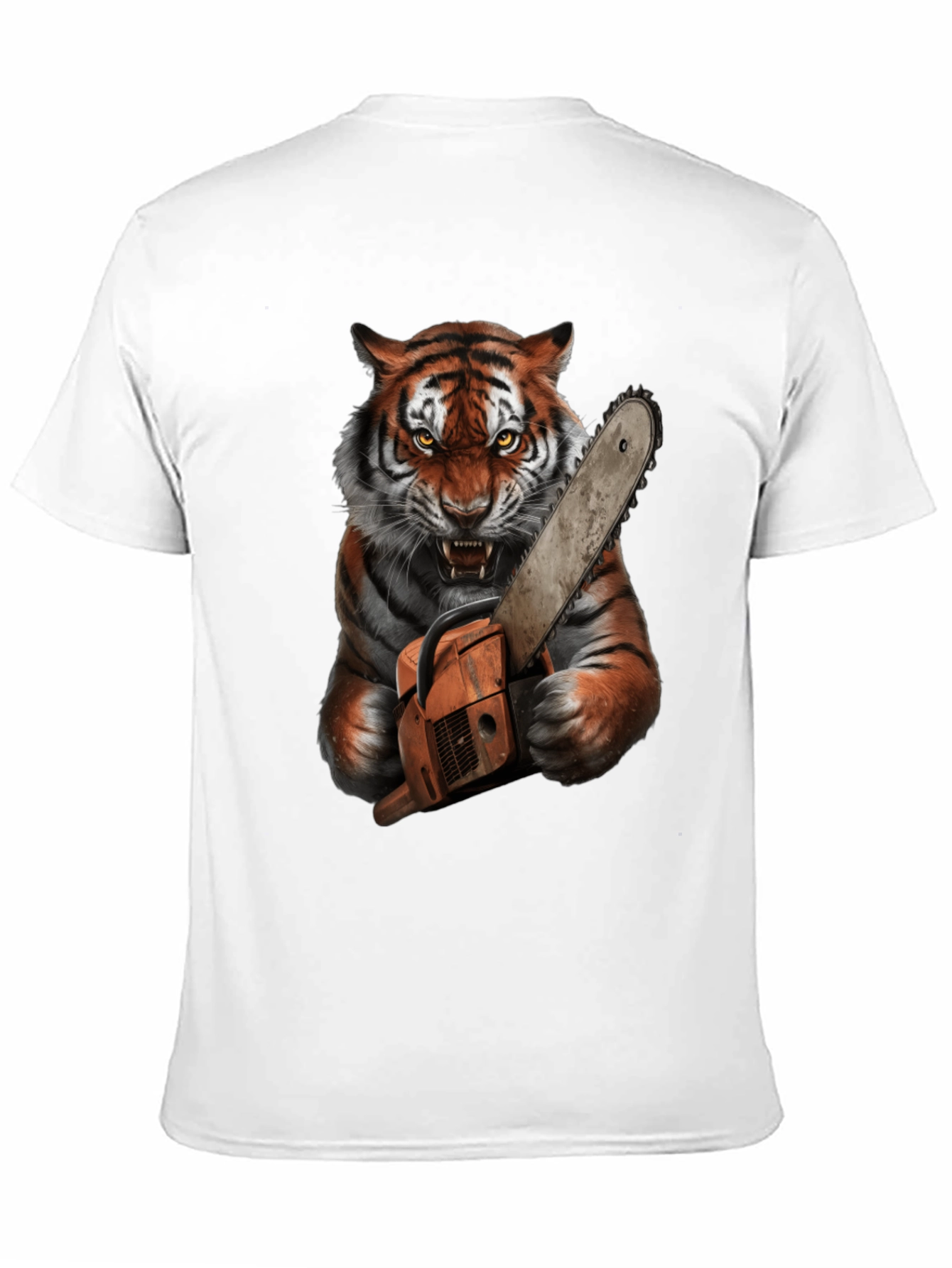 Tiger with Chainsaw Graphic Tee - Black