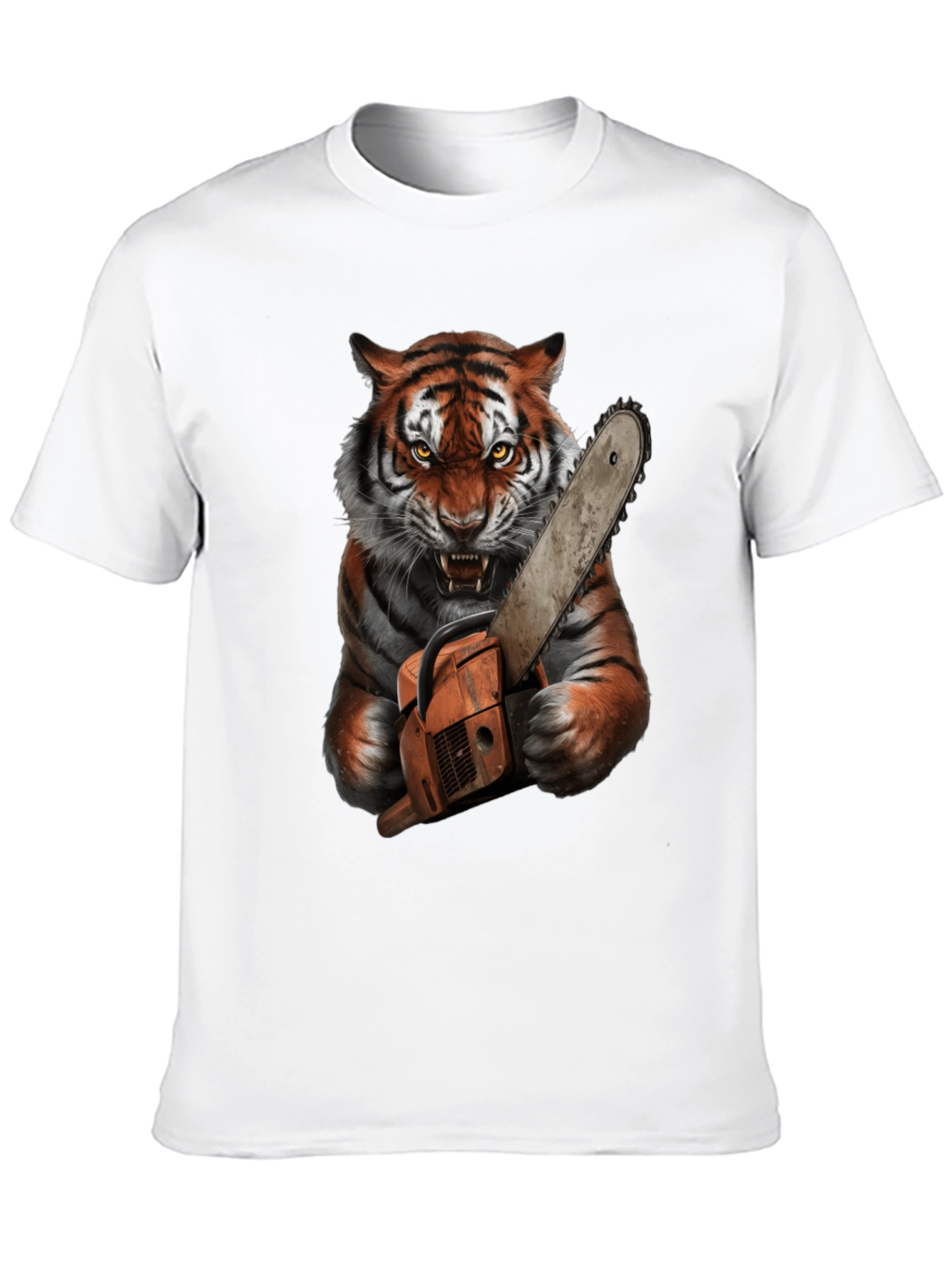 Tiger with Chainsaw Graphic Tee - Black
