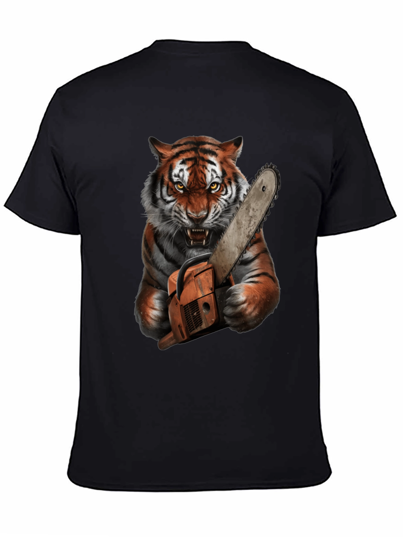 Tiger with Chainsaw Graphic Tee - Black