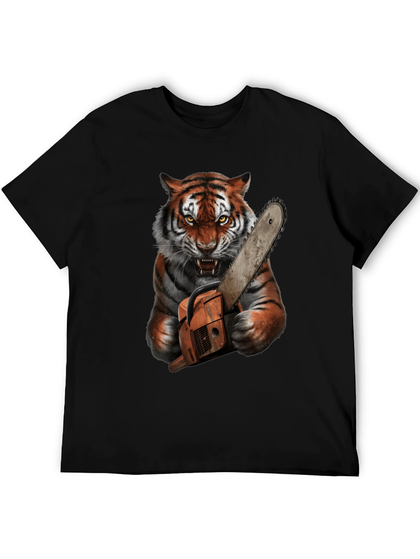 Tiger with Chainsaw Graphic Tee - Black