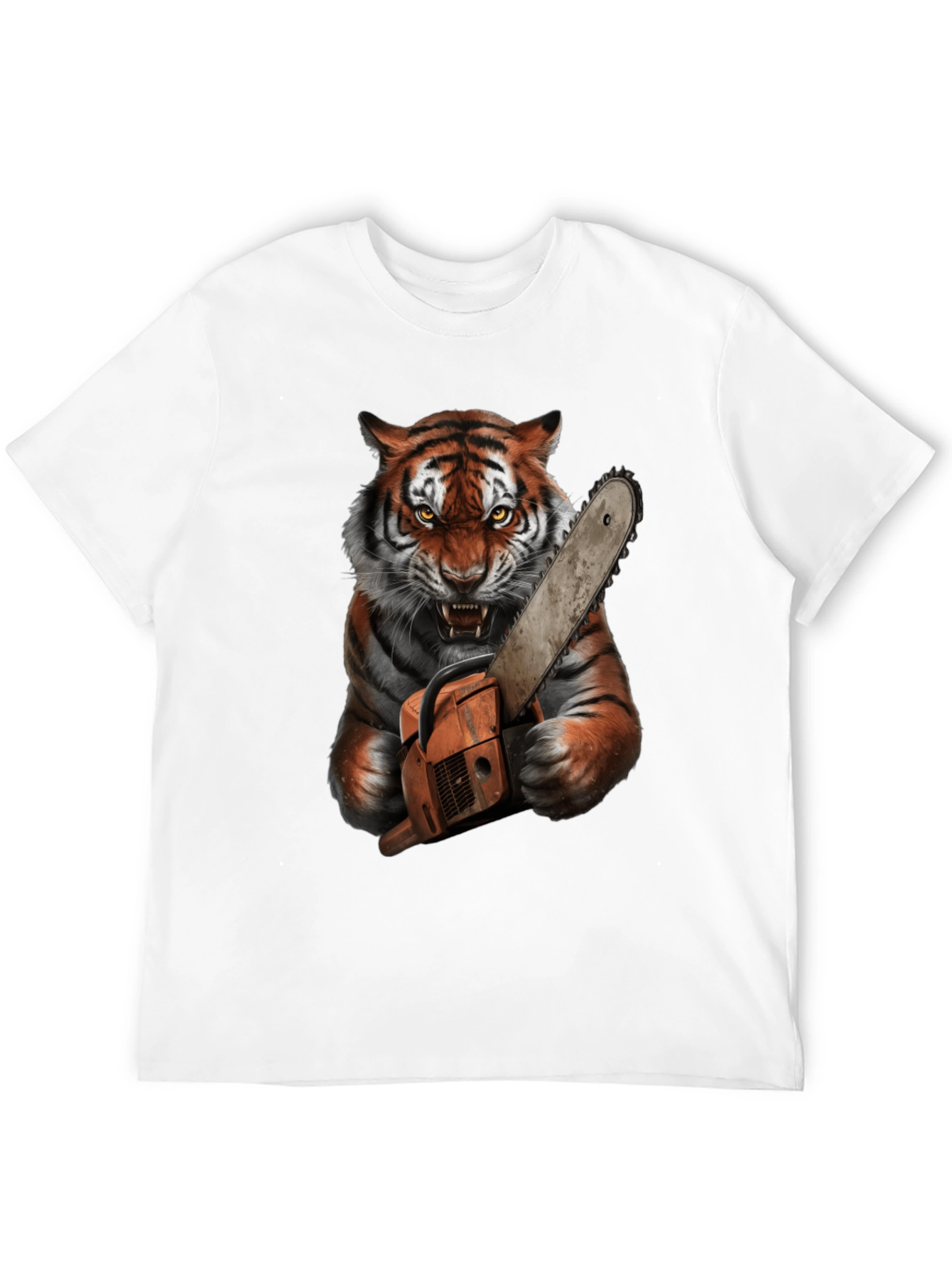 Tiger with Chainsaw Graphic Tee - Black