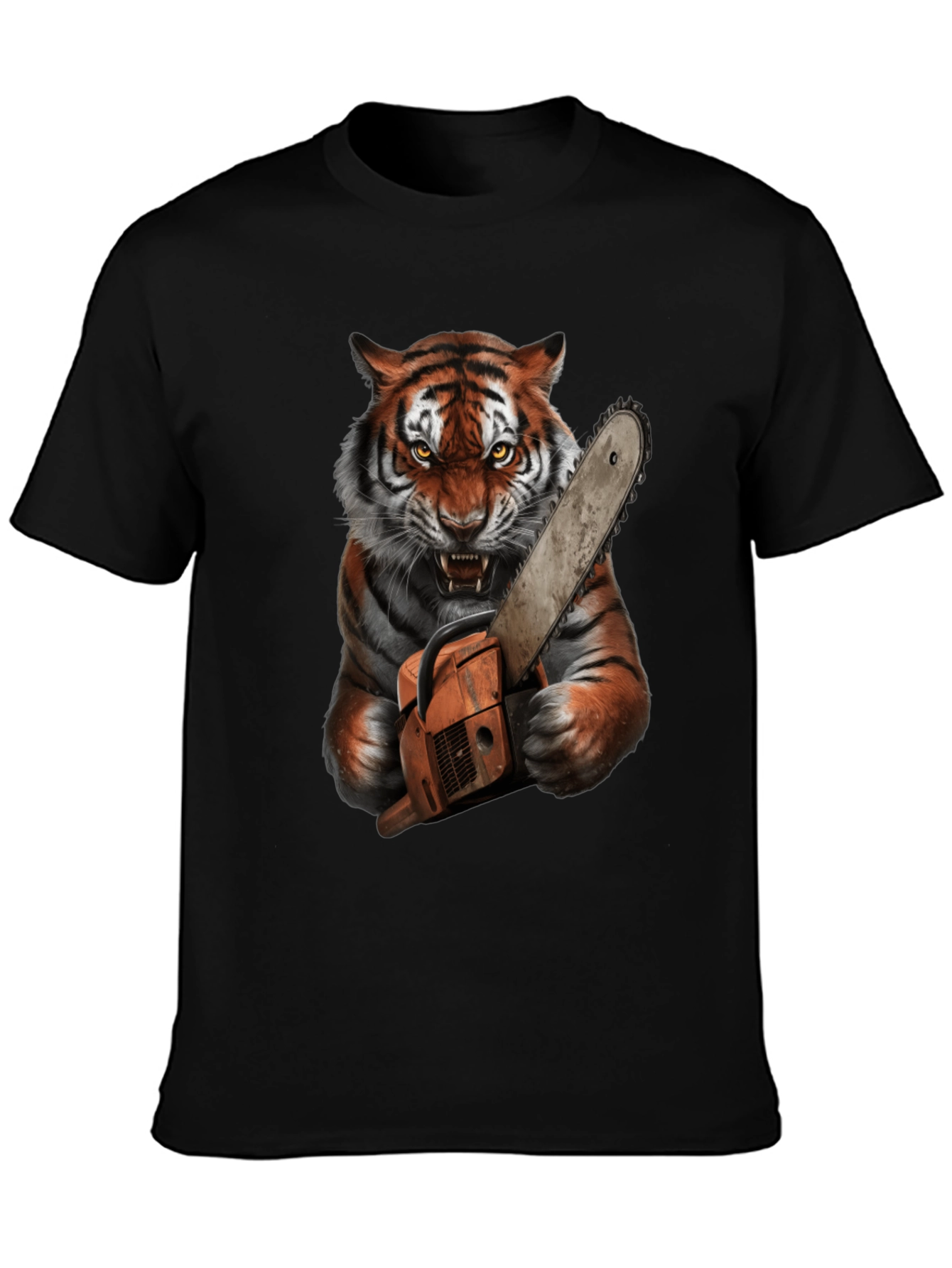 Tiger with Chainsaw Graphic Tee - Black