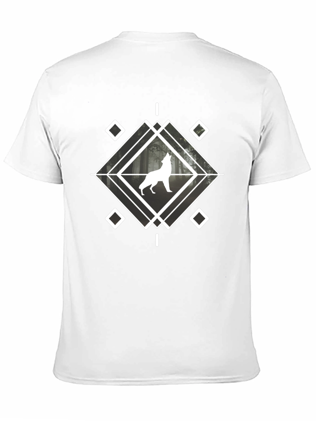 Wolf Graphic Tee - Geometric Design Black Cotton Blend