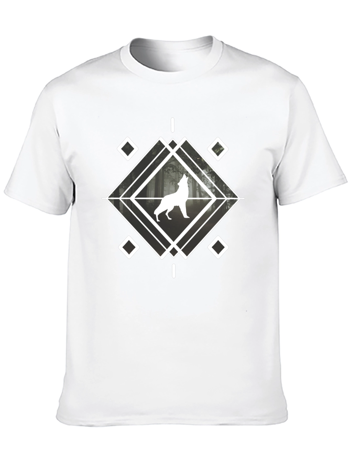 Wolf Graphic Tee - Geometric Design Black Cotton Blend