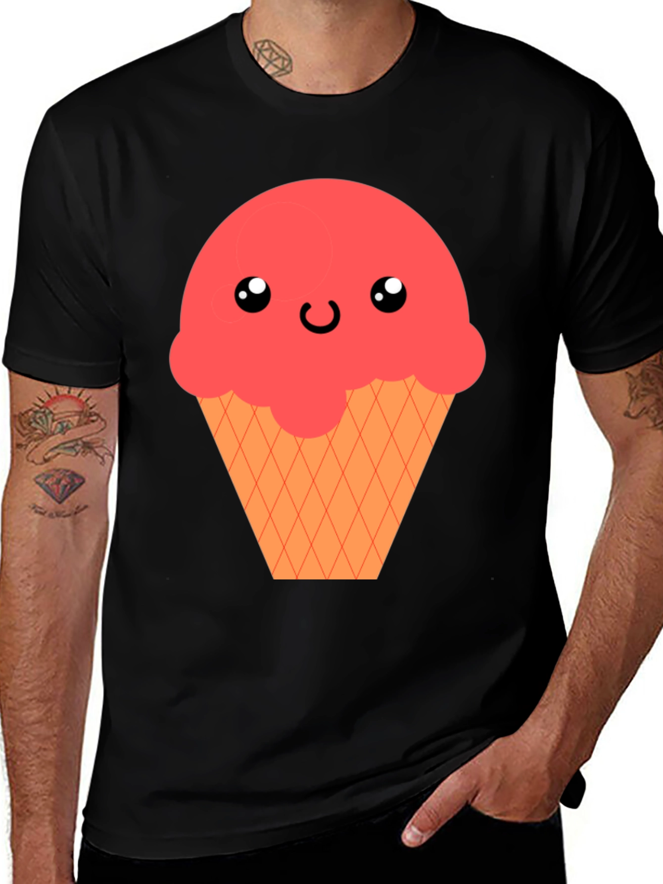 Kawaii Ice Cream Graphic T-Shirt - Black