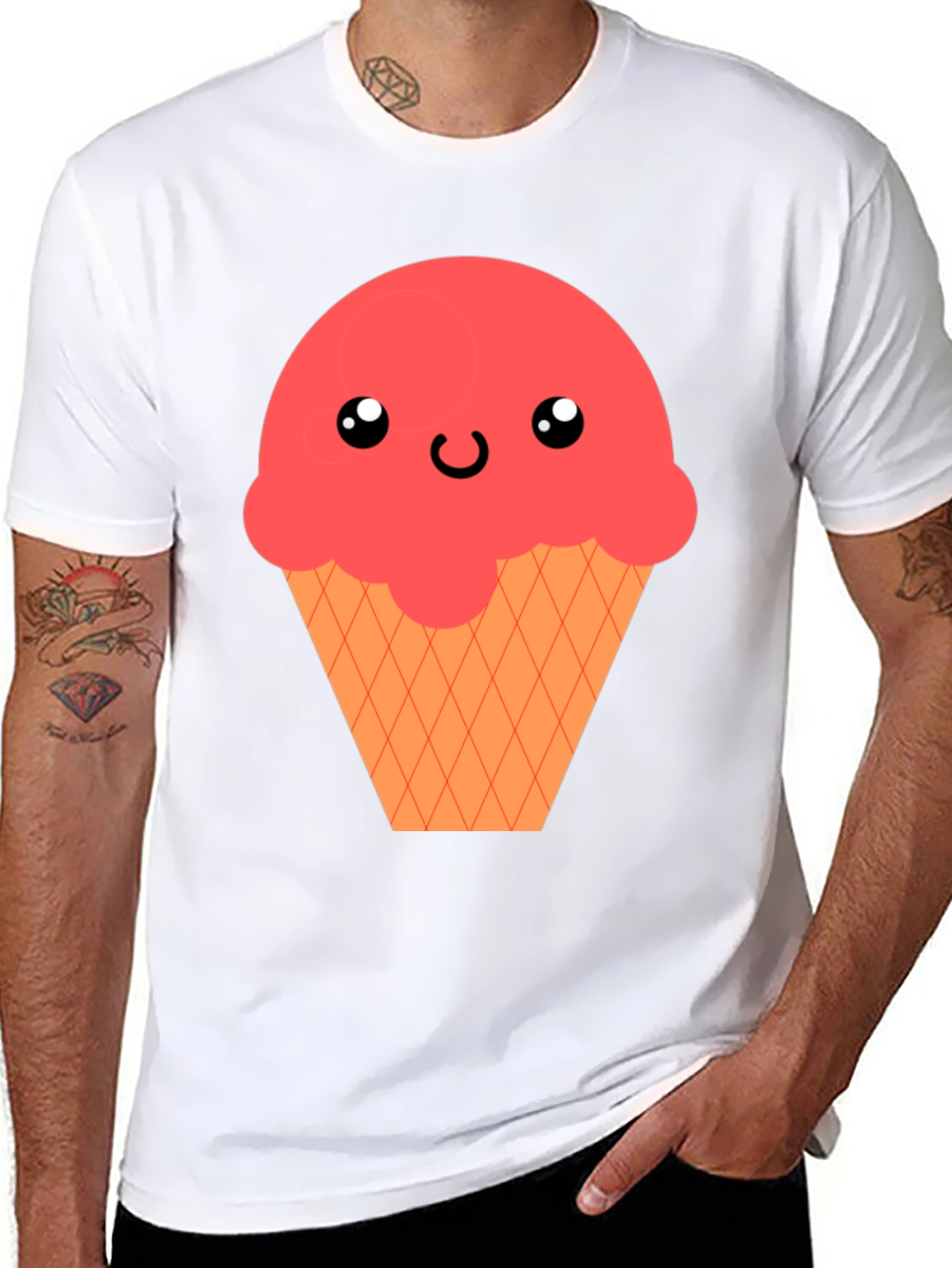Kawaii Ice Cream Graphic T-Shirt - Black