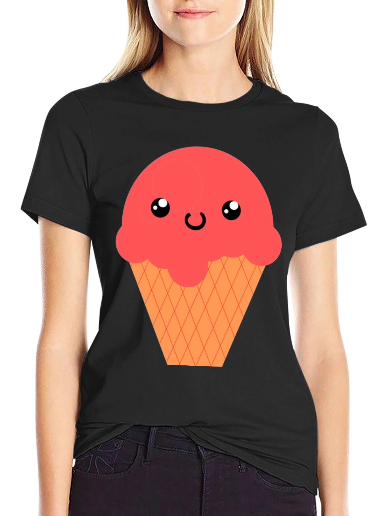 Kawaii Ice Cream Graphic T-Shirt - Black