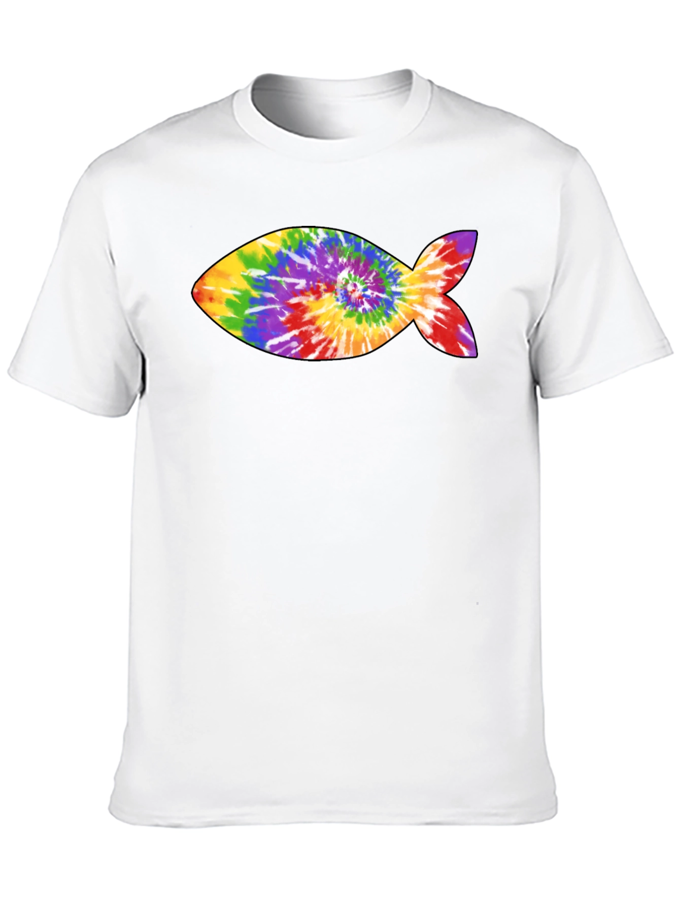 Rainbow Tie-Dye Fish Graphic Black T-Shirt