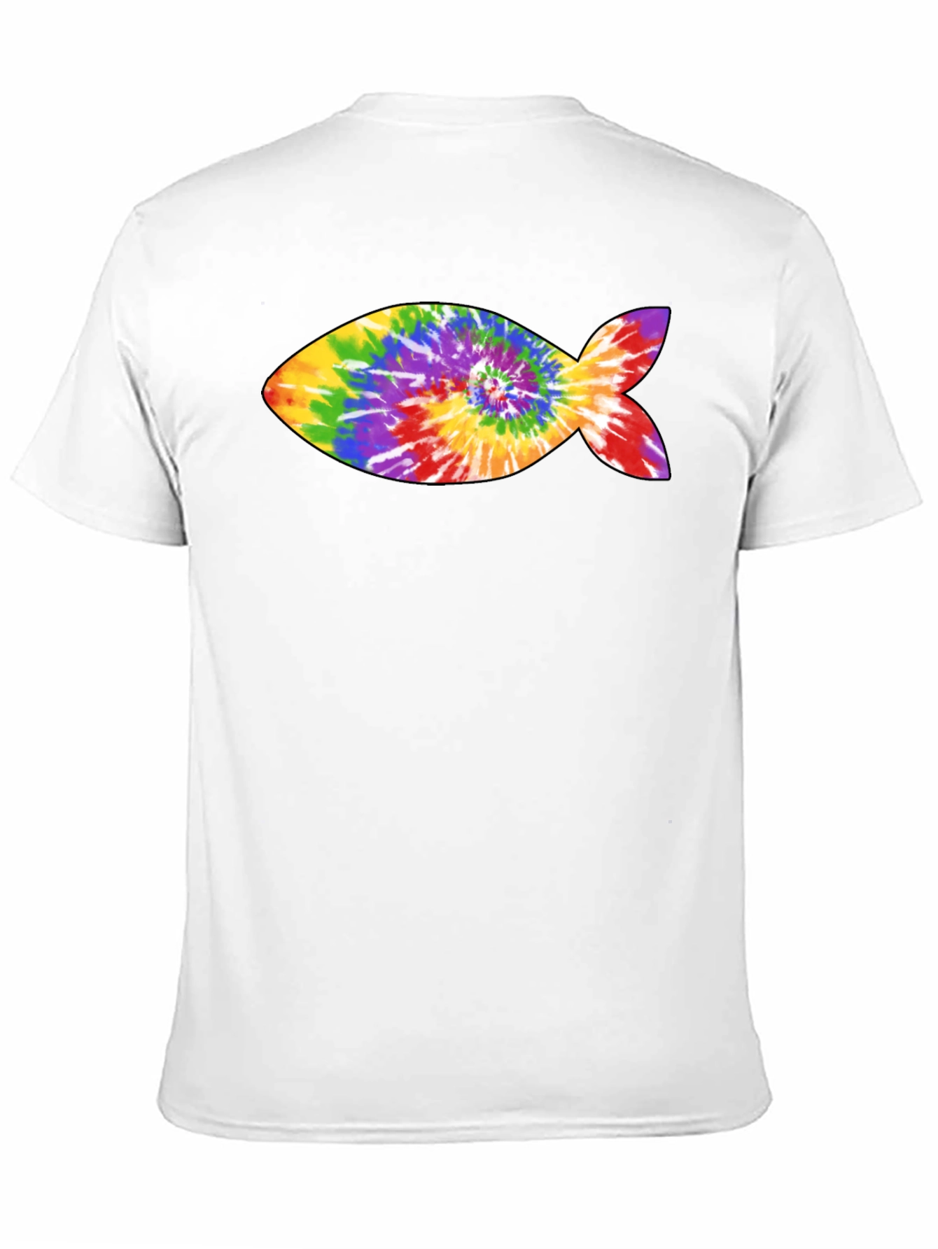Rainbow Tie-Dye Fish Graphic Black T-Shirt