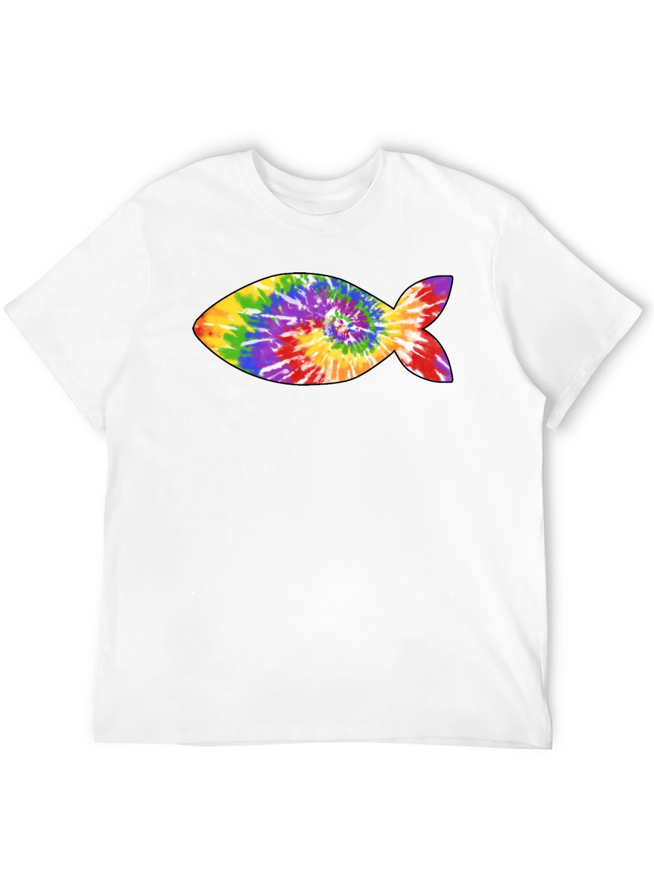 Rainbow Tie-Dye Fish Graphic Black T-Shirt