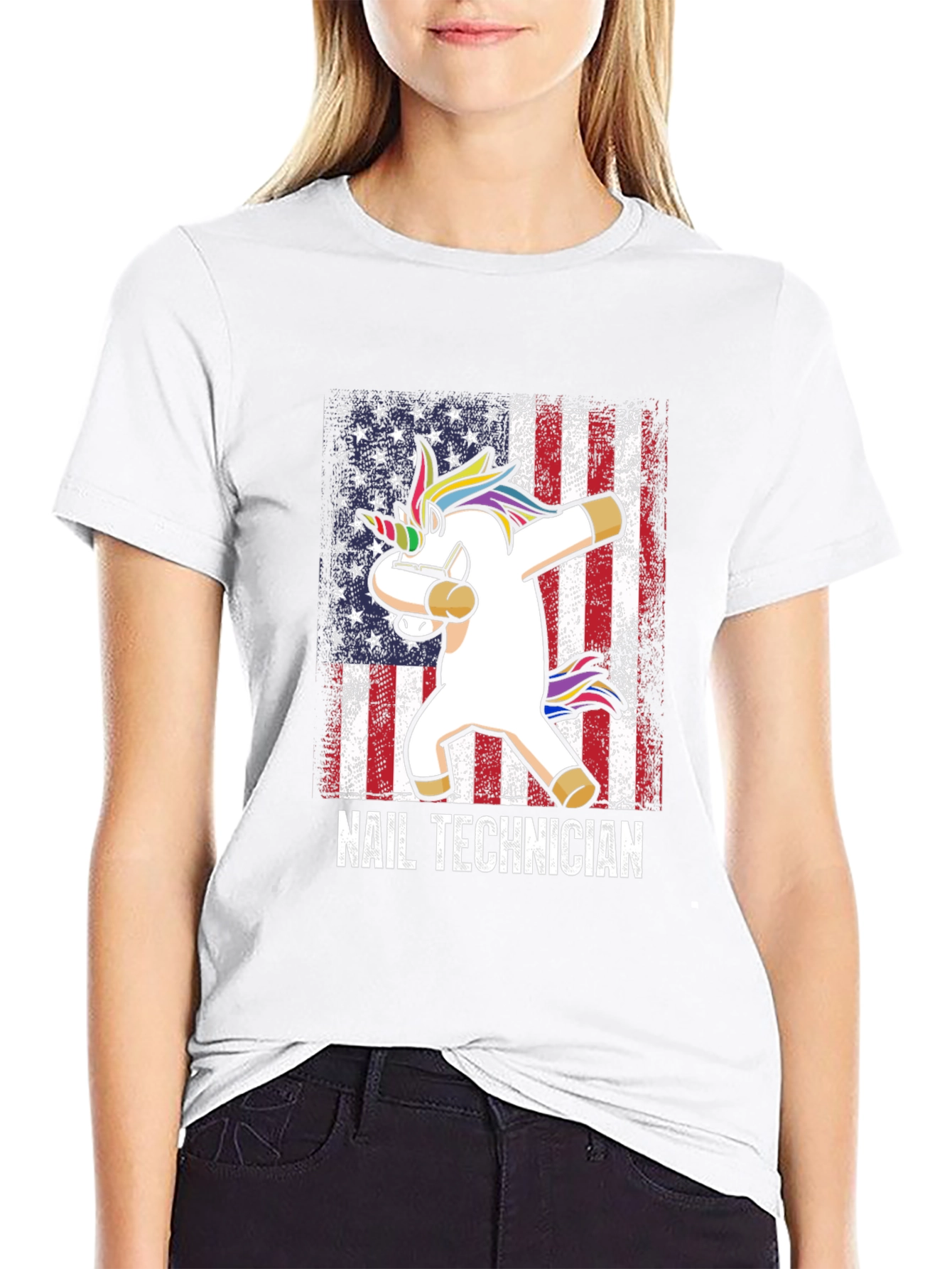 Unicorn Nail Technician American Flag T-Shirt