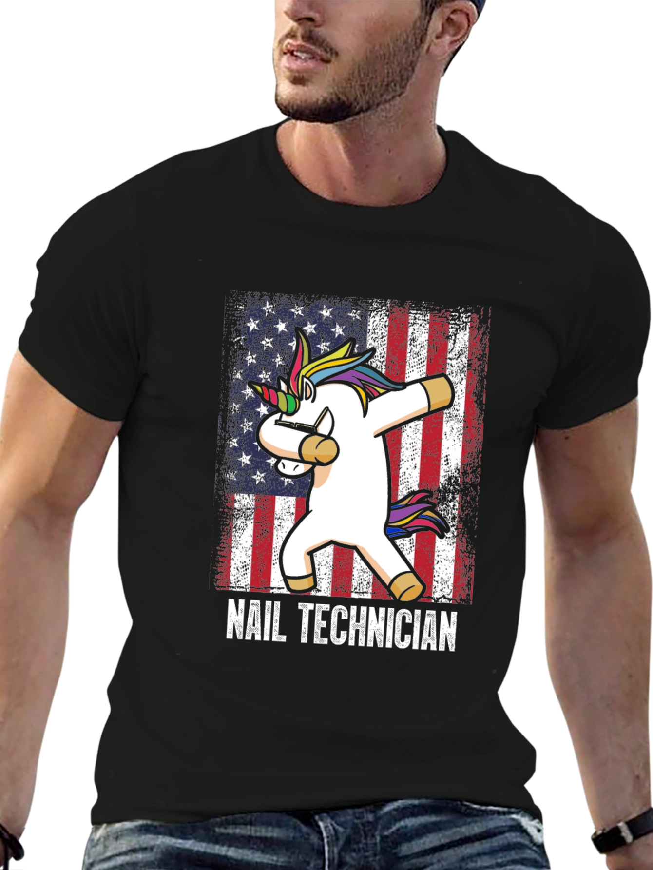 Unicorn Nail Technician American Flag T-Shirt