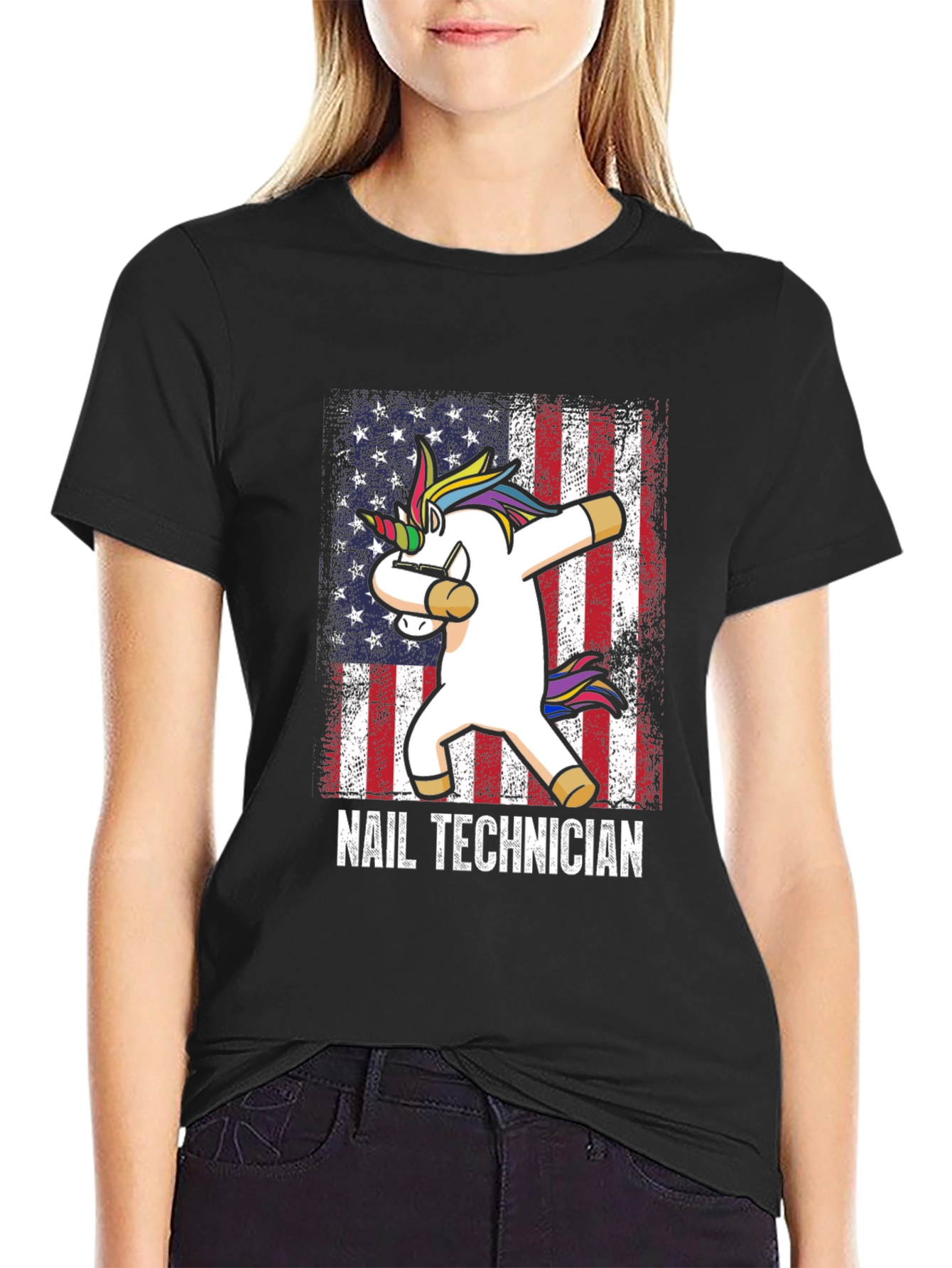 Unicorn Nail Technician American Flag T-Shirt