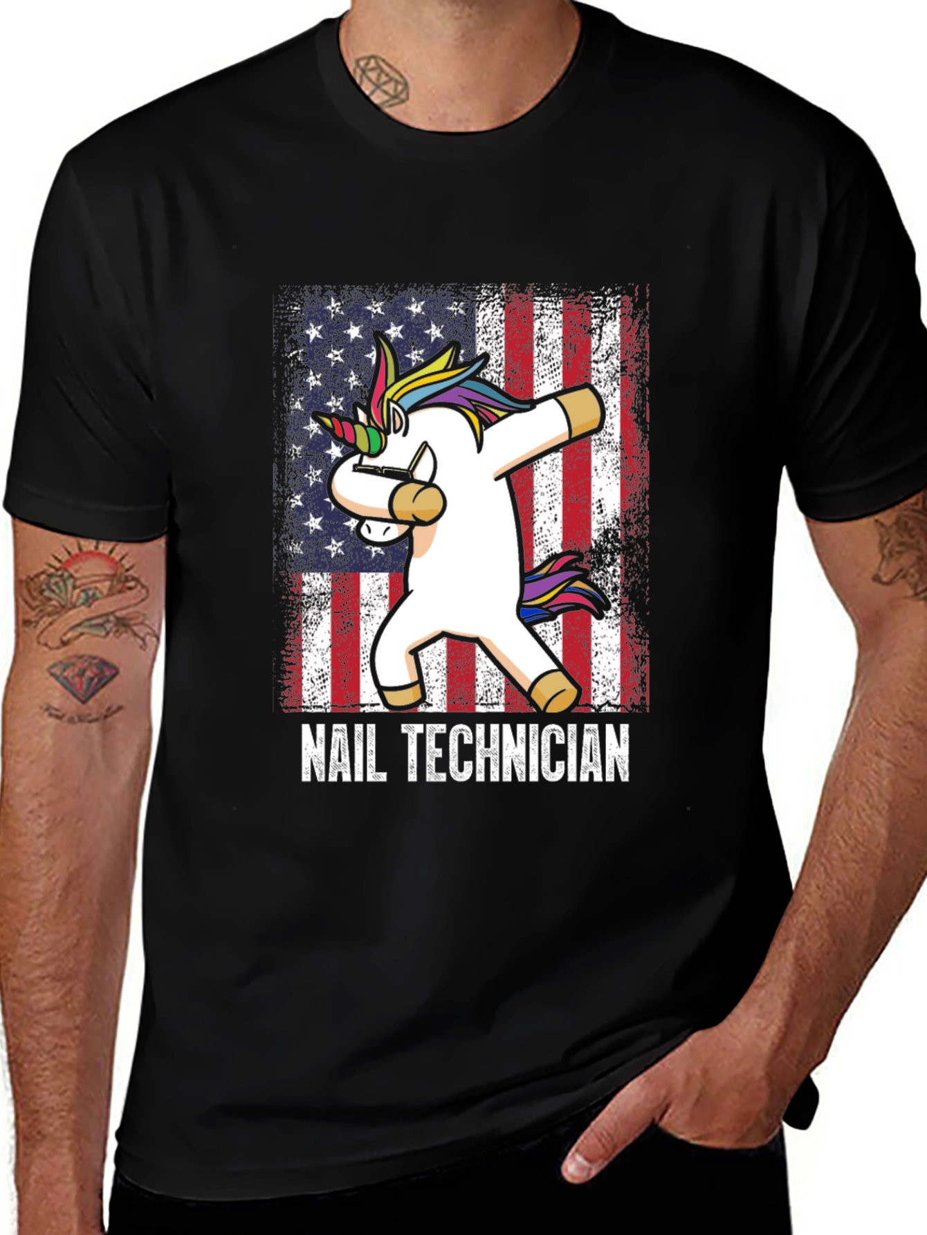 Unicorn Nail Technician American Flag T-Shirt