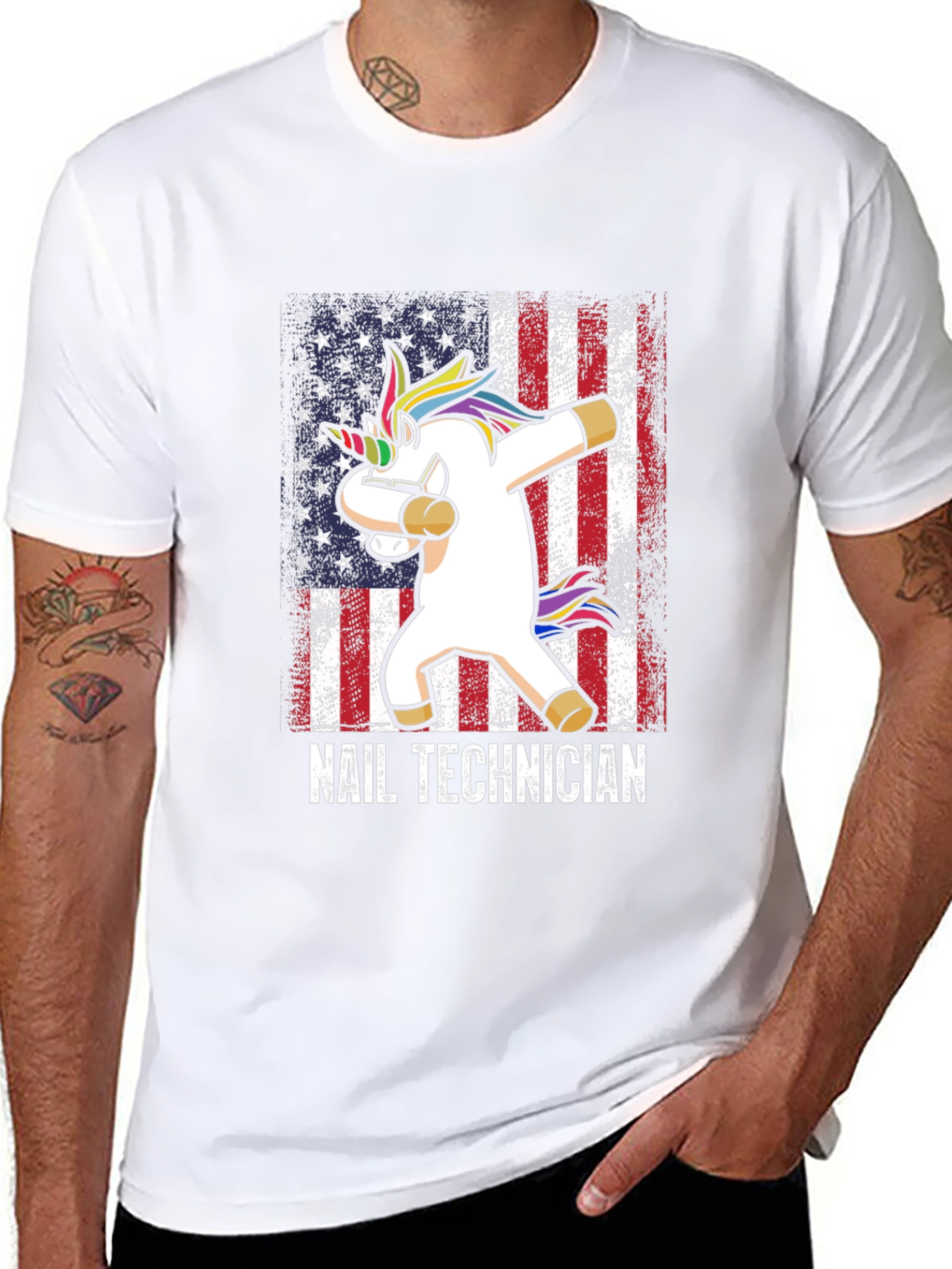 Unicorn Nail Technician American Flag T-Shirt