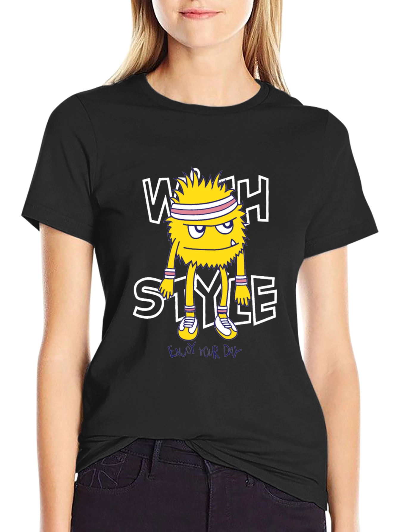Stylish Monster Graphic Black T-Shirt