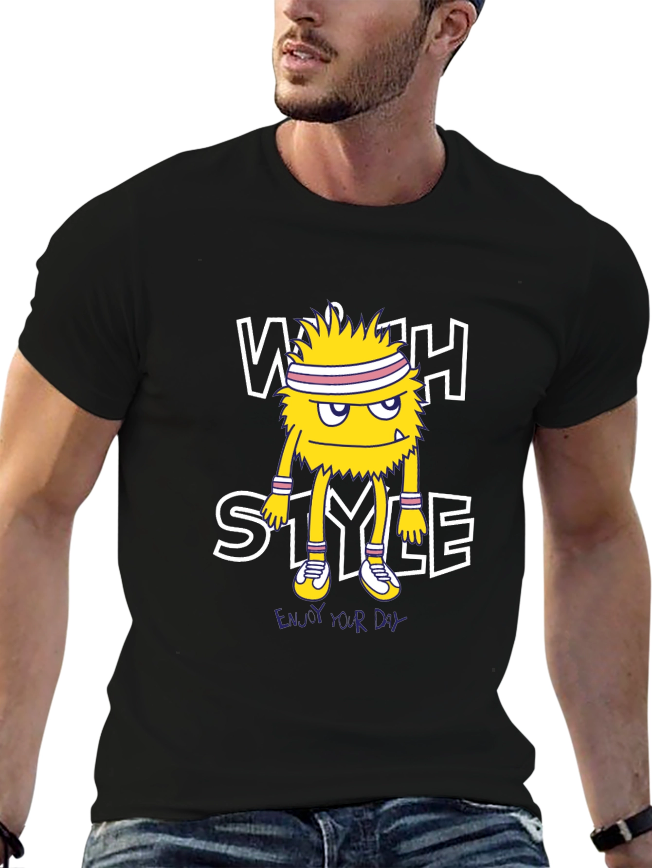 Stylish Monster Graphic Black T-Shirt